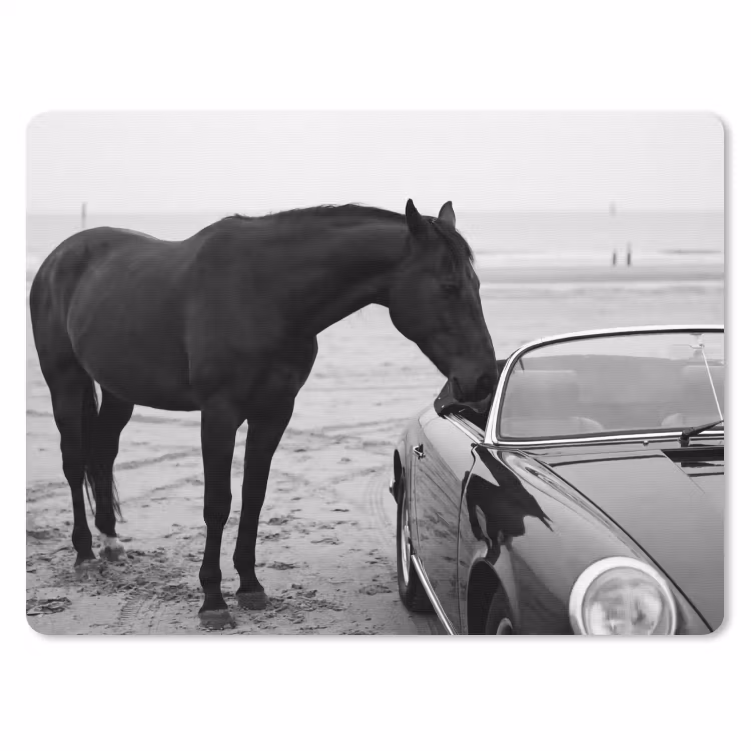 Paard - Auto - Zwart - Wit muismat rubber klein -3d