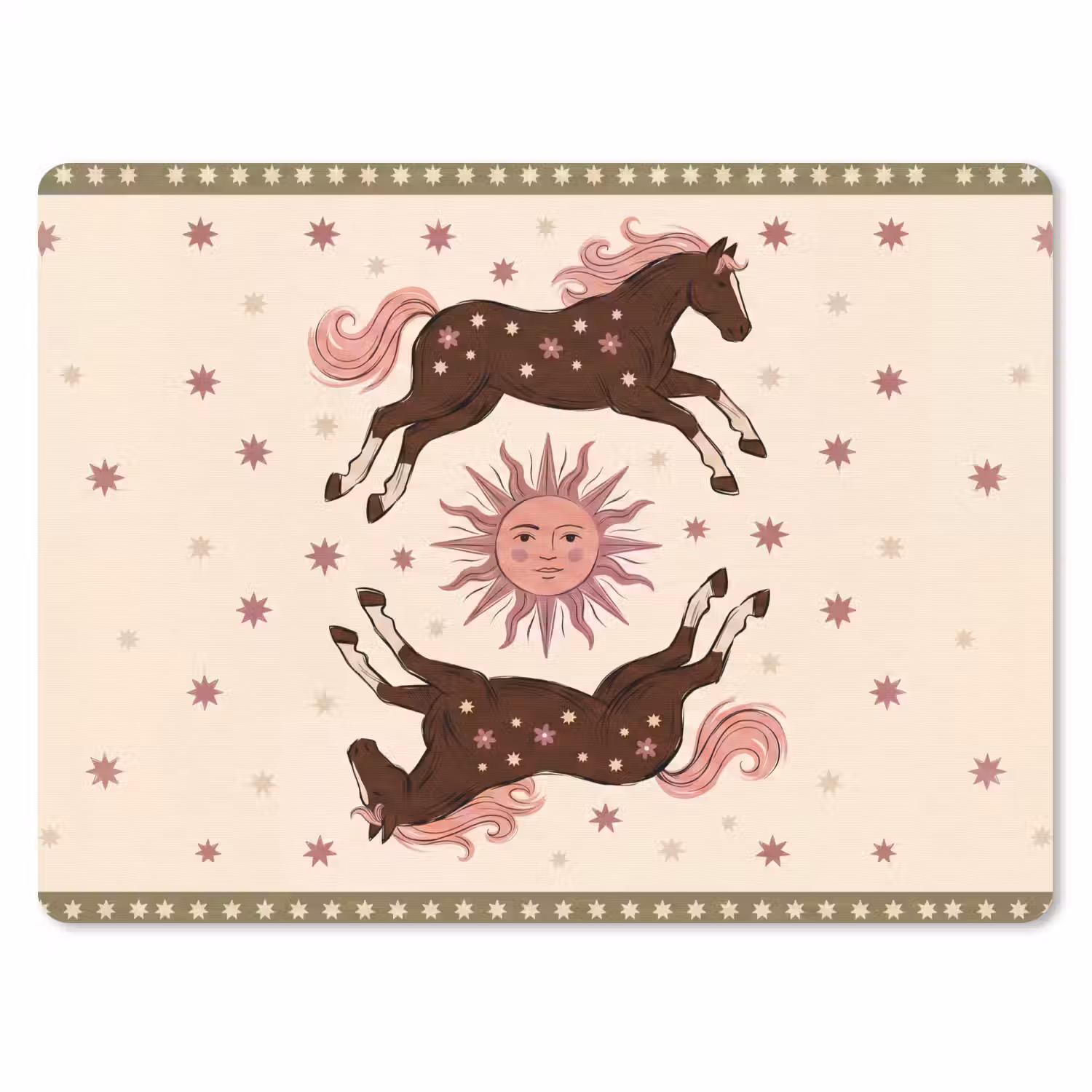 Paard - Zon - Mystiek - Illustratie - Roze muismat rubber klein -3d