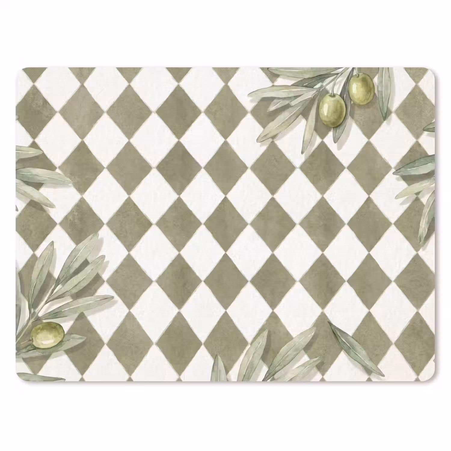 Plant - Olijftakken - Waterverf - Mediterraan - Groen muismat rubber klein -3d