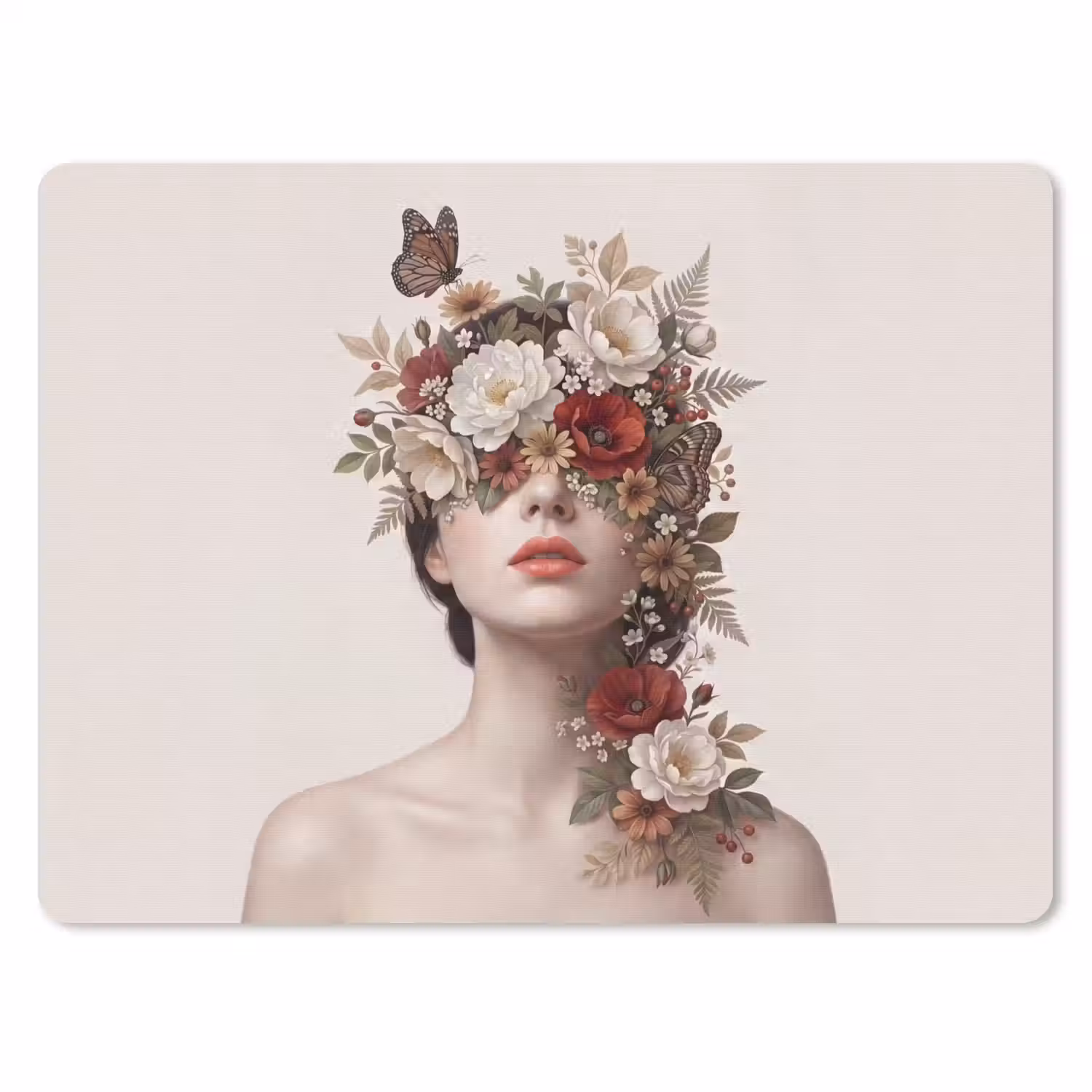 Portret - Bloemen - Cremé muismat rubber klein -3d