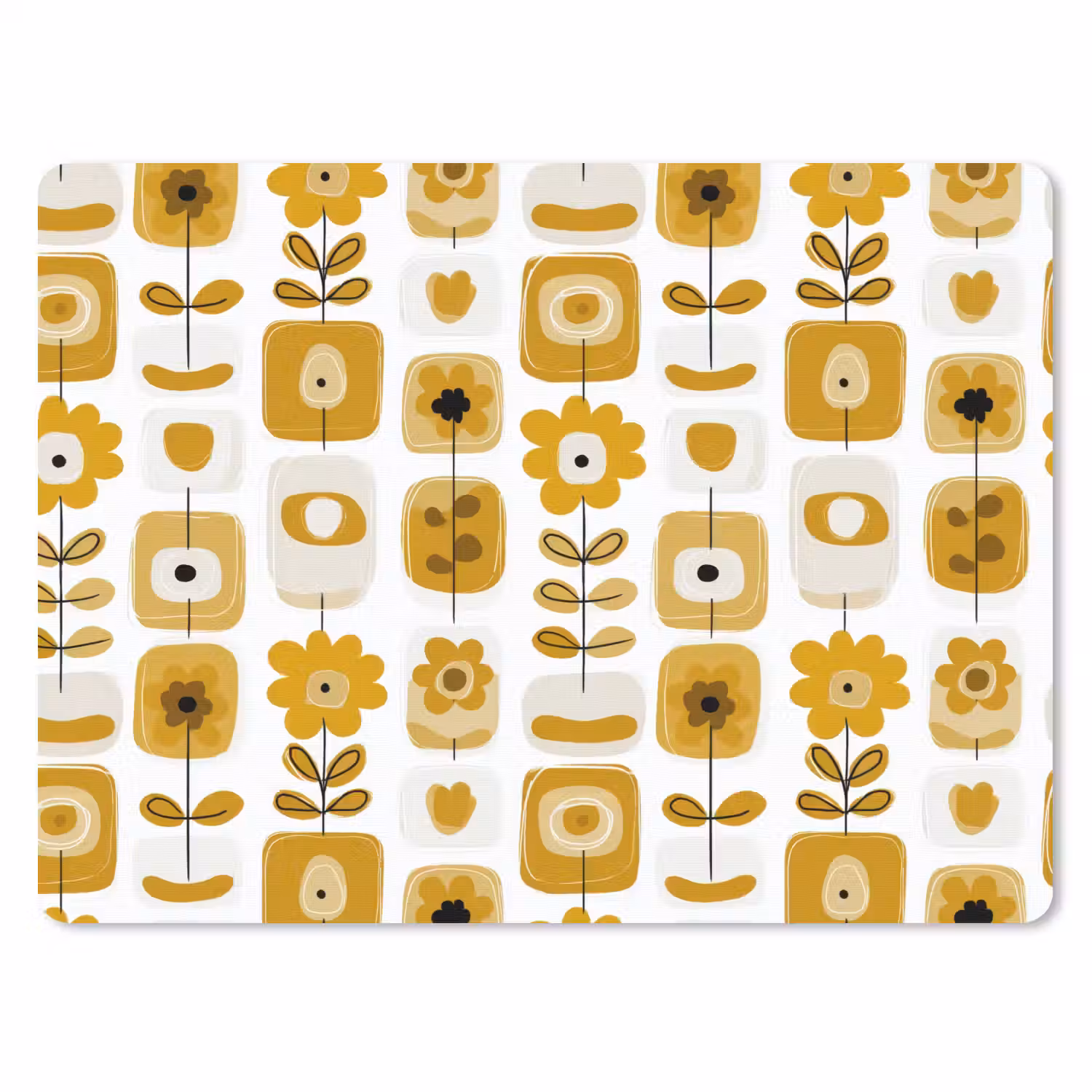 Retro - Abstract - Bloemen - Okergeel muismat rubber klein 262 -3d