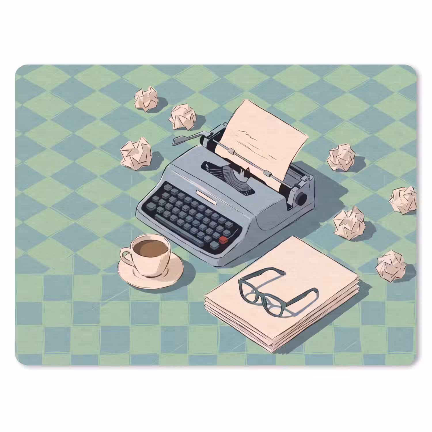 Typemachine - Kantoor - Vintage - Illustratie - Groen muismat rubber klein -3d