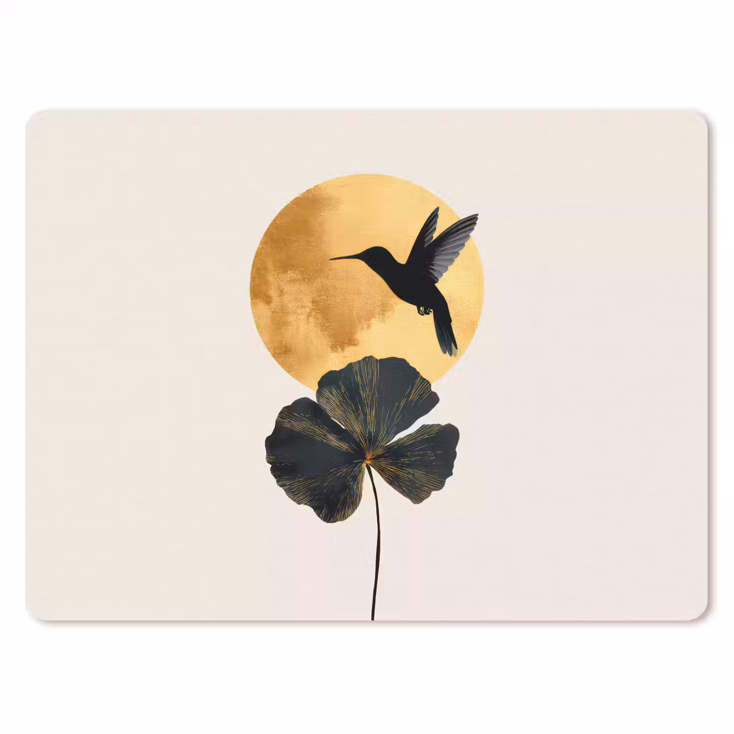 Zwarte kolibrie - Bloem - Gouden cirkel muismat rubber klein -3d