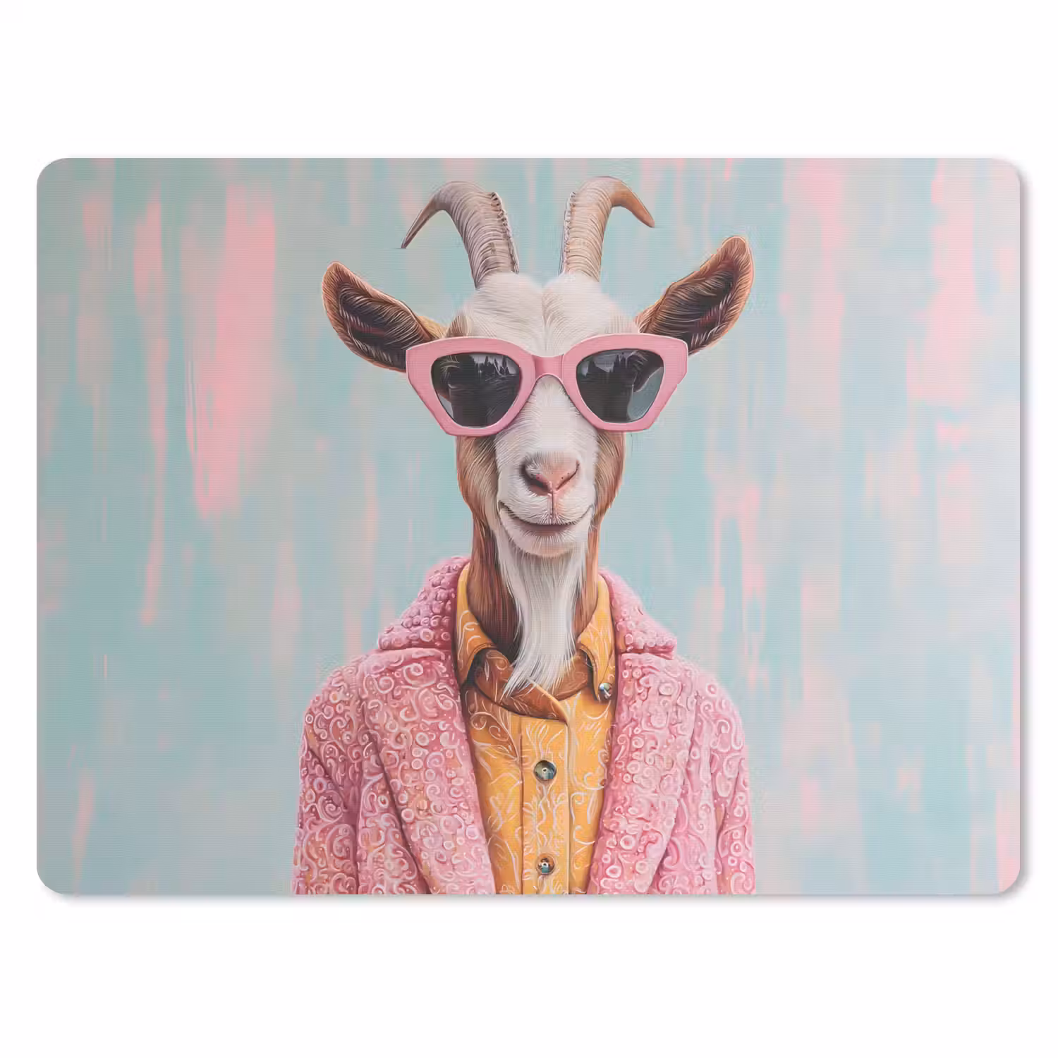 Zonnebril - Roze - Geit - Horen muismat rubber klein -3d