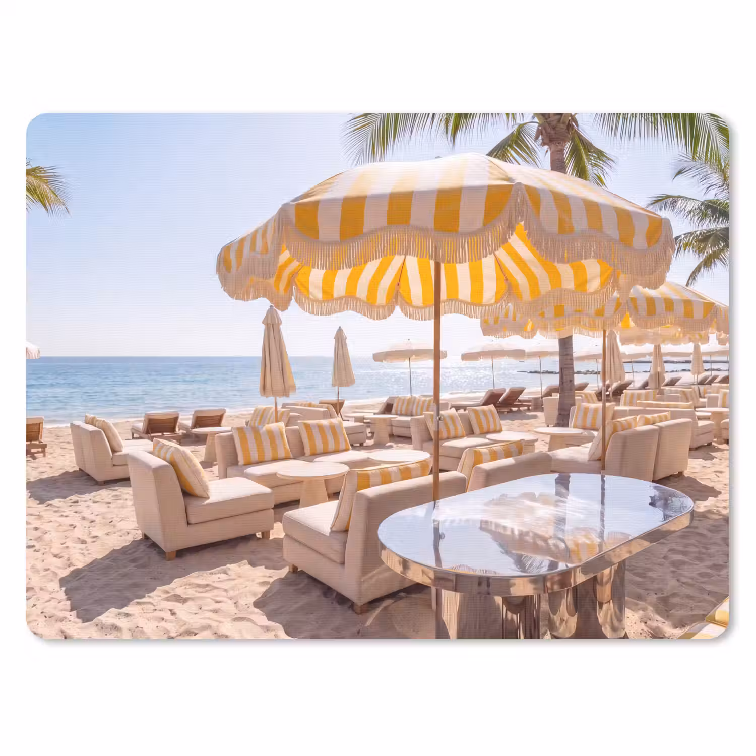 Strand - Ligbedden - Vakantie - Modern - Geel muismat rubber klein -3d