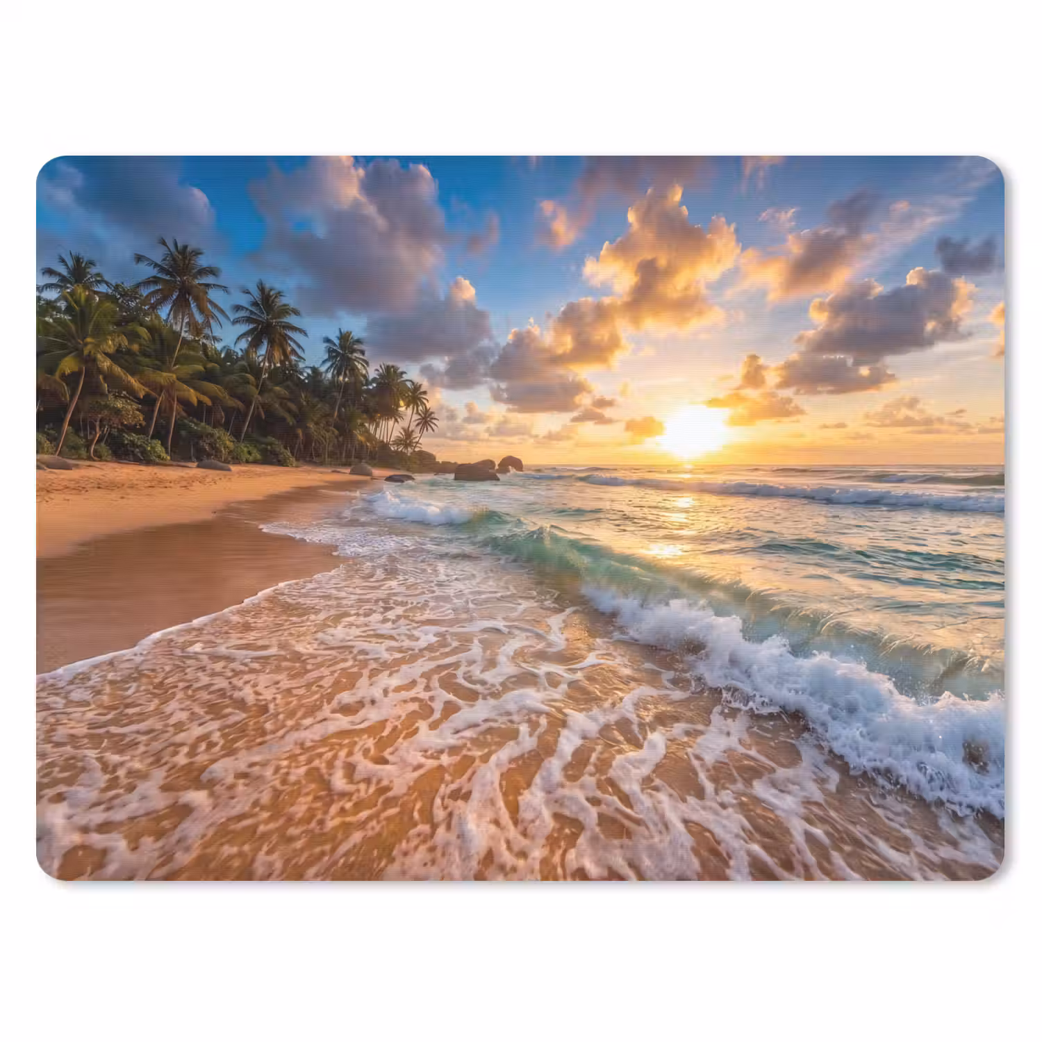 Strand - Zonsondergang - Golven - Natuur - Goud muismat rubber klein -3d