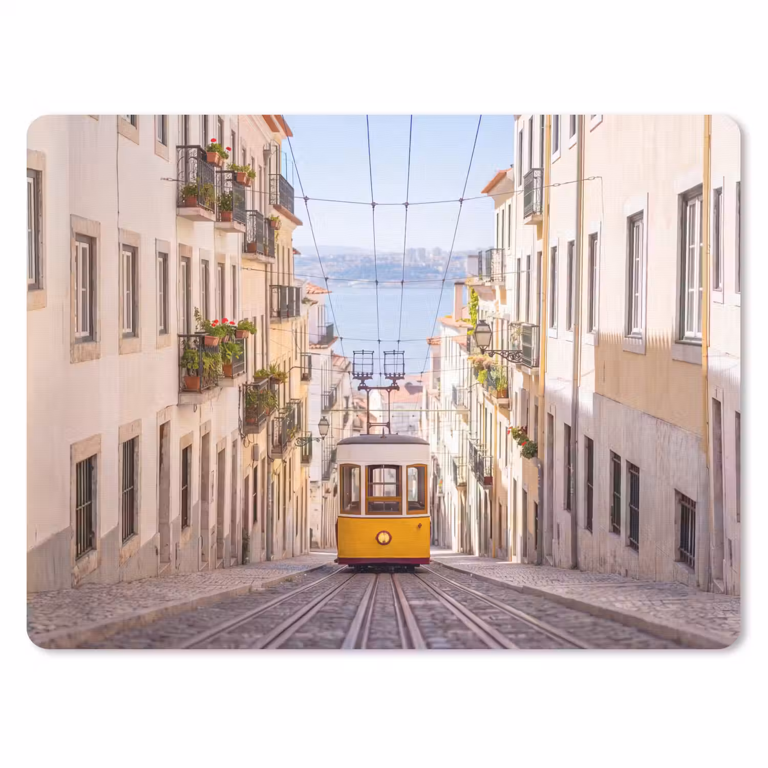 Tram - Straat - Stad - Architectuur - Geel muismat rubber klein -3d
