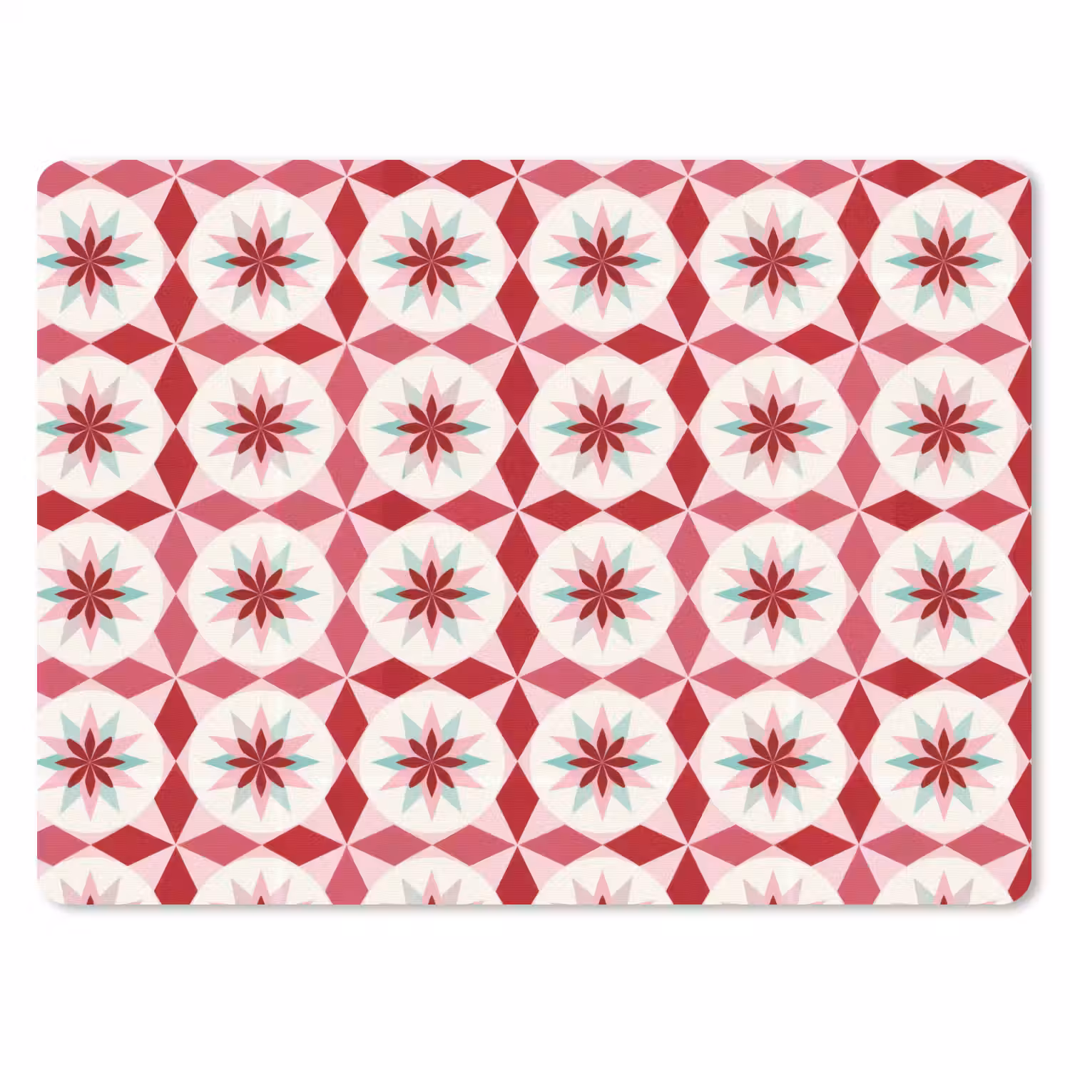 Tegelpatroon - Sterren - Retro - Roze - Mintgroen muismat rubber klein 262 -3d