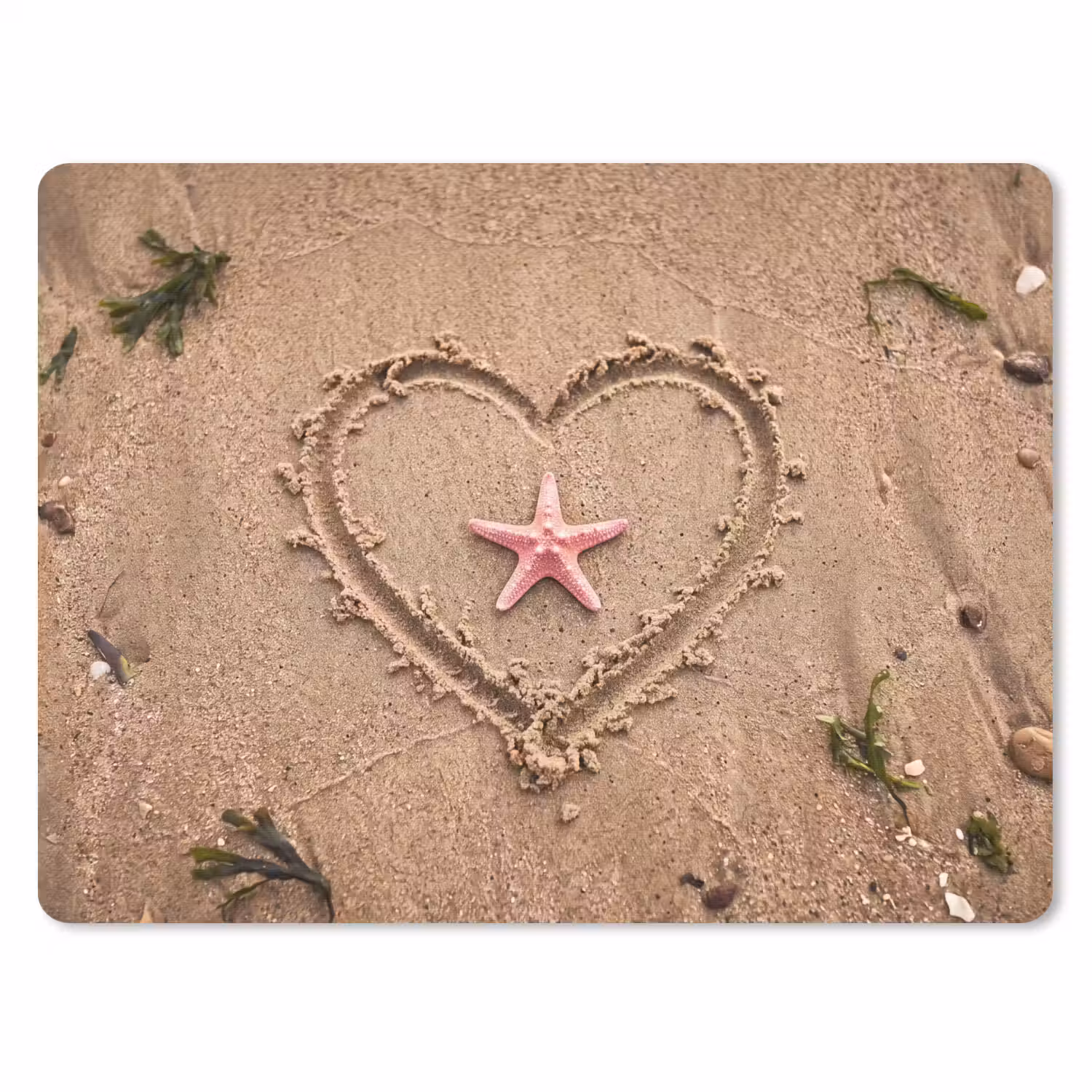Dieren - Hart - Strand - Zand - Roze muismat rubber klein -3d