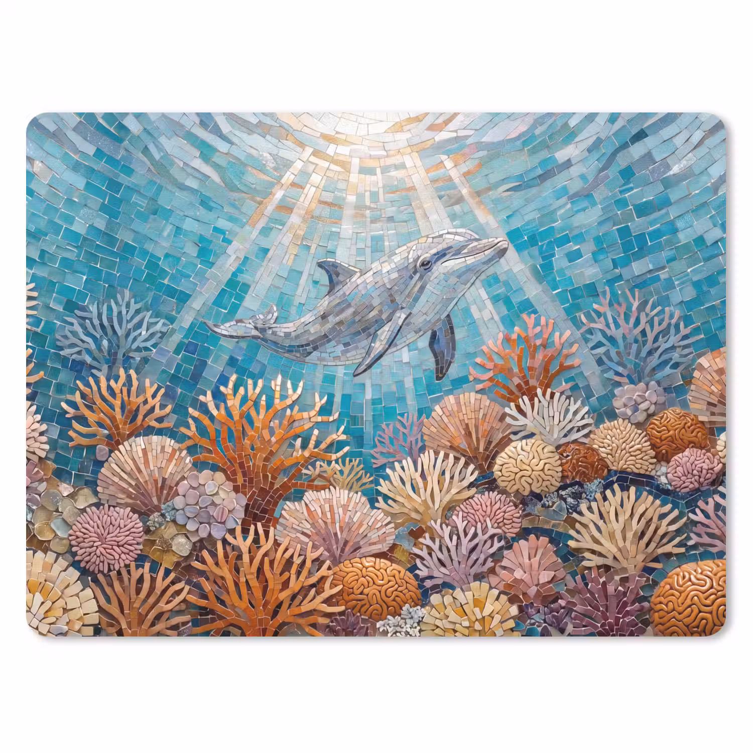 Dieren - Mozaïek - Oceaan - Koraal - Blauw muismat rubber klein -3d