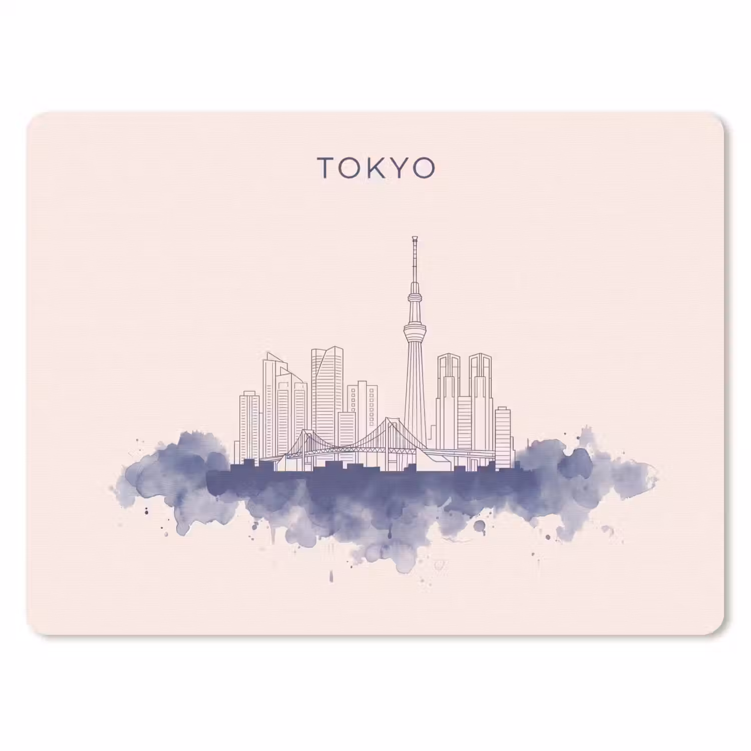 Tokyo - Skyline - Stad - Abstract - Blauw muismat rubber klein -3d
