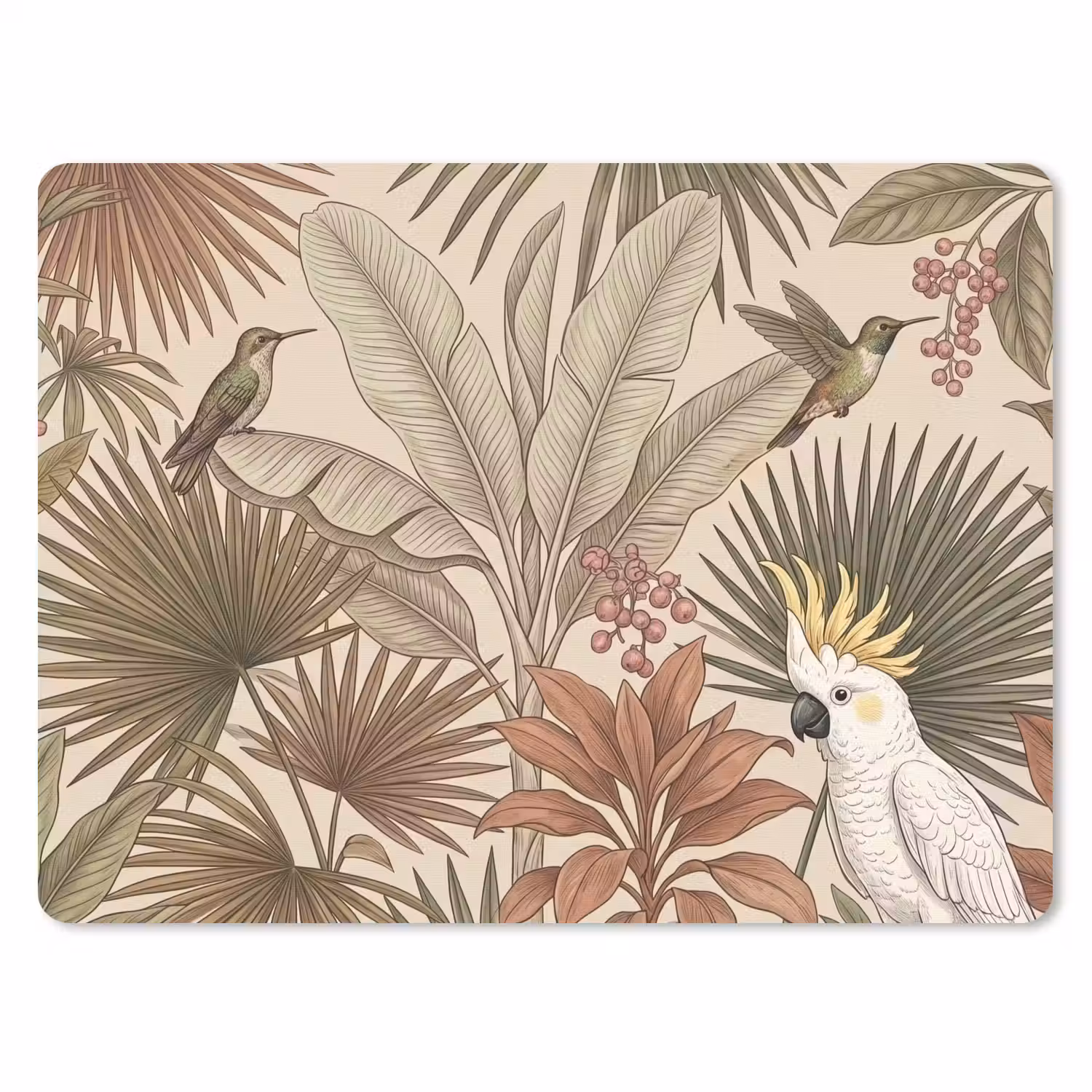 Tropisch - Vogels - Beige muismat rubber klein -3d