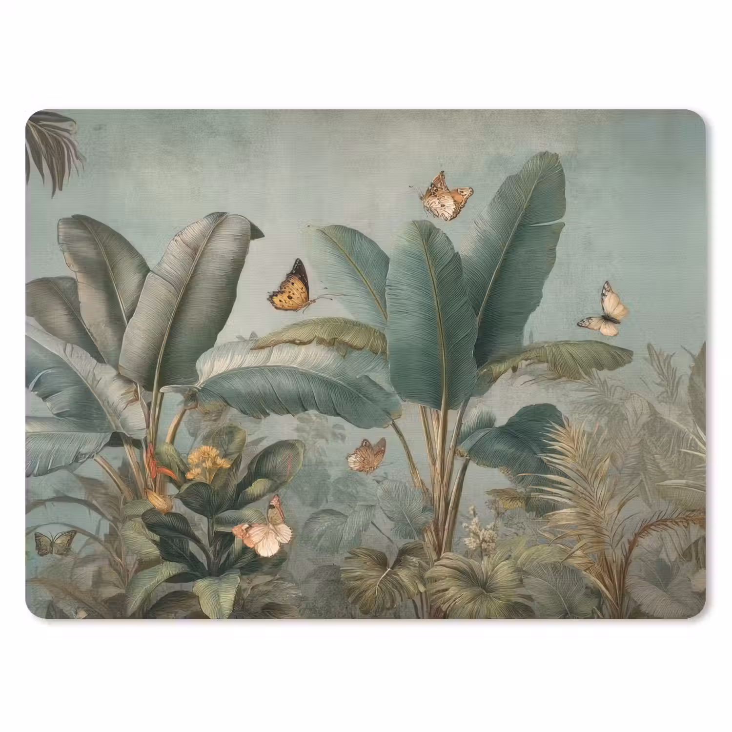 Tropisch bladerdek - Vlinders - groen - Bruin muismat rubber klein -3d