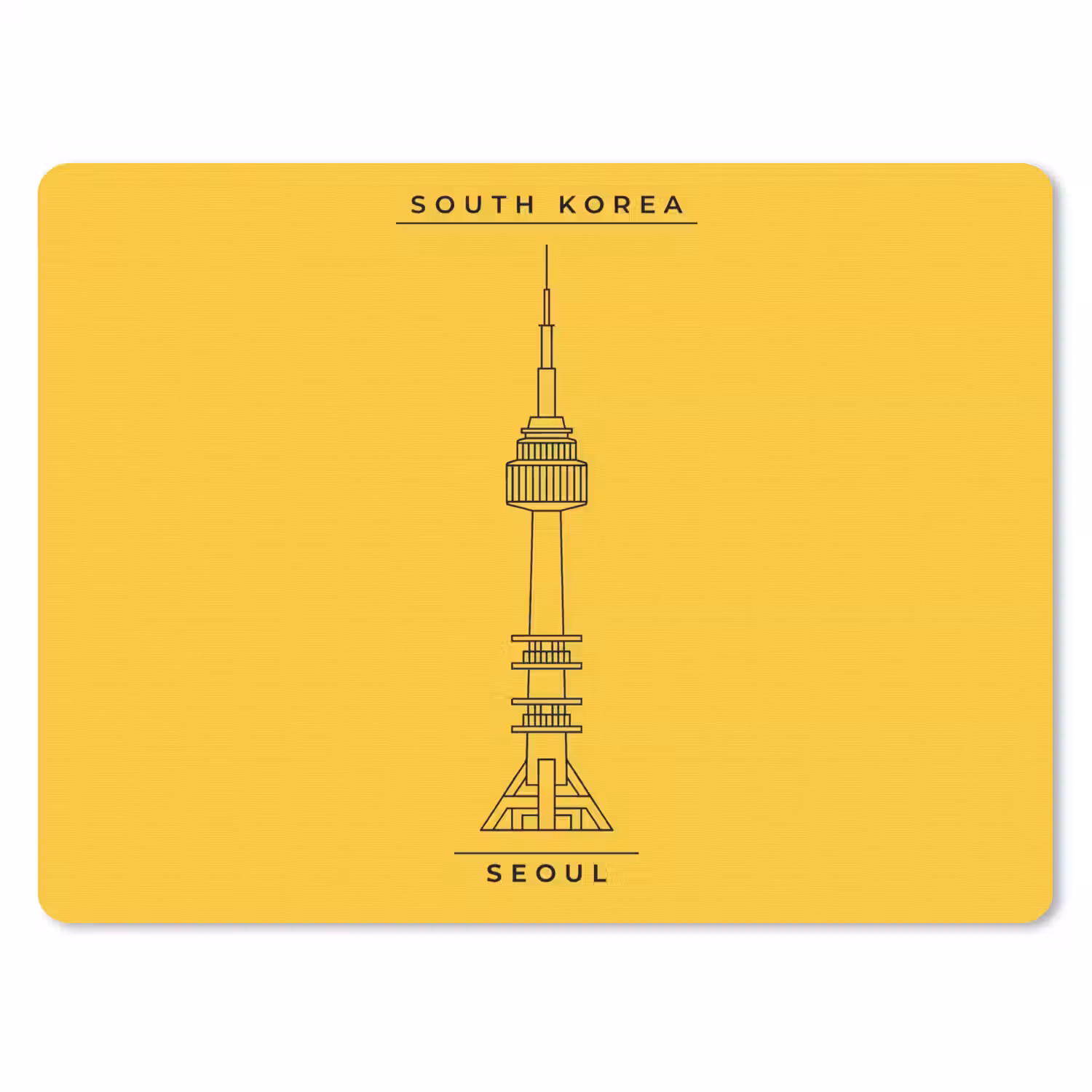 Toren - Seoul - Architectuur - Minimalistisch - Geel muismat rubber klein -3d