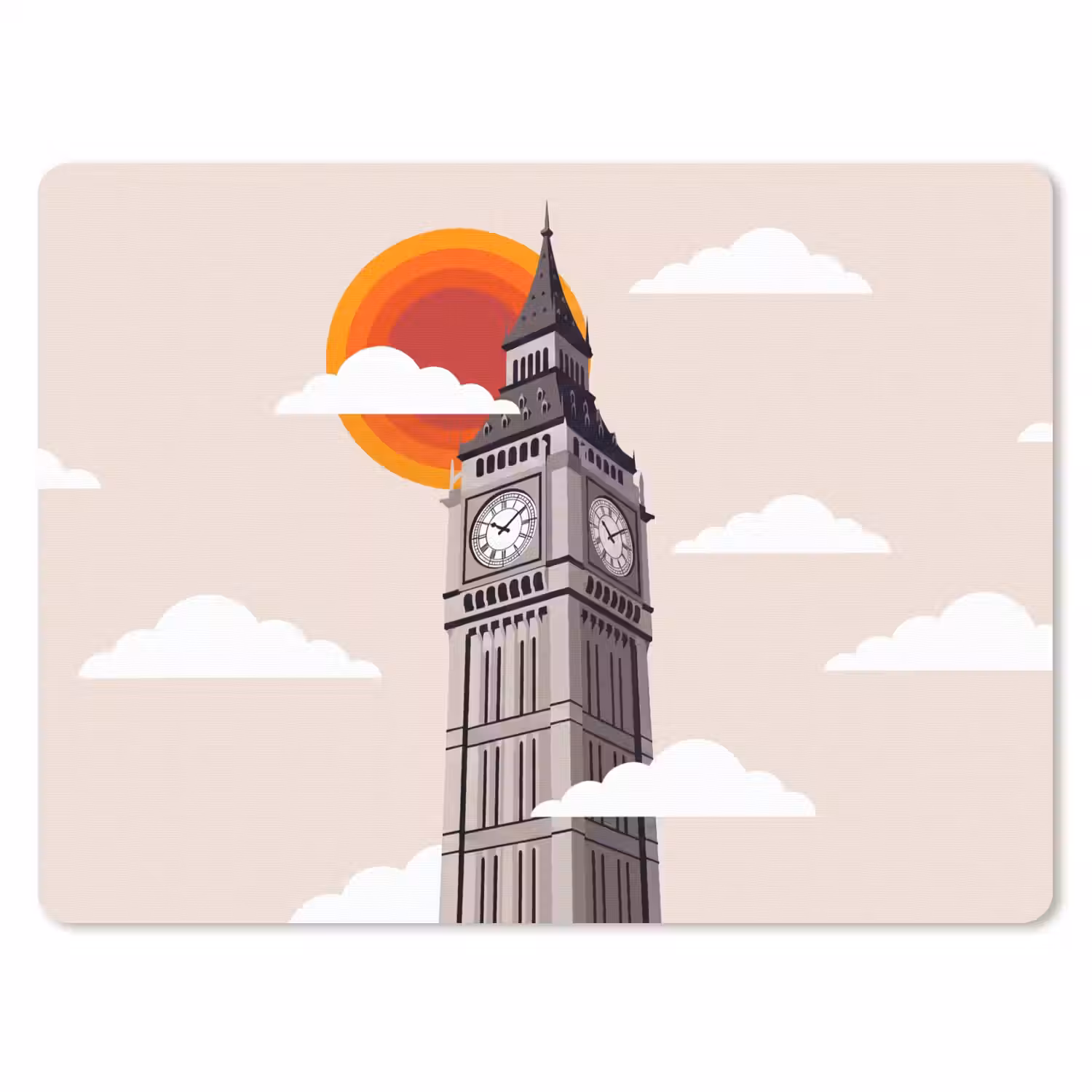 Toren - Klok - Londen - Architectuur - Retro muismat rubber klein -3d