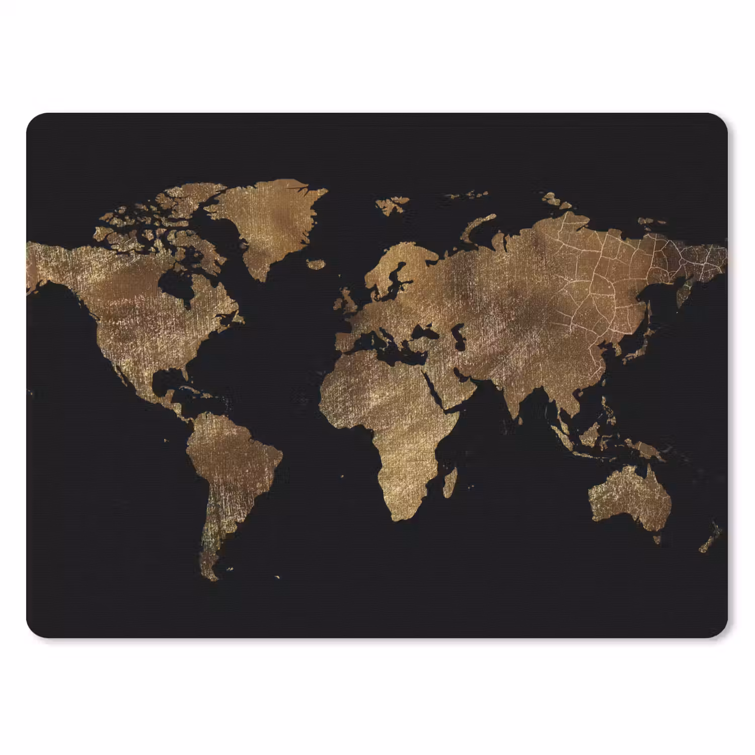 Wereldkaart - Goud - Luxe - Aarde - Zwart muismat rubber klein -3d
