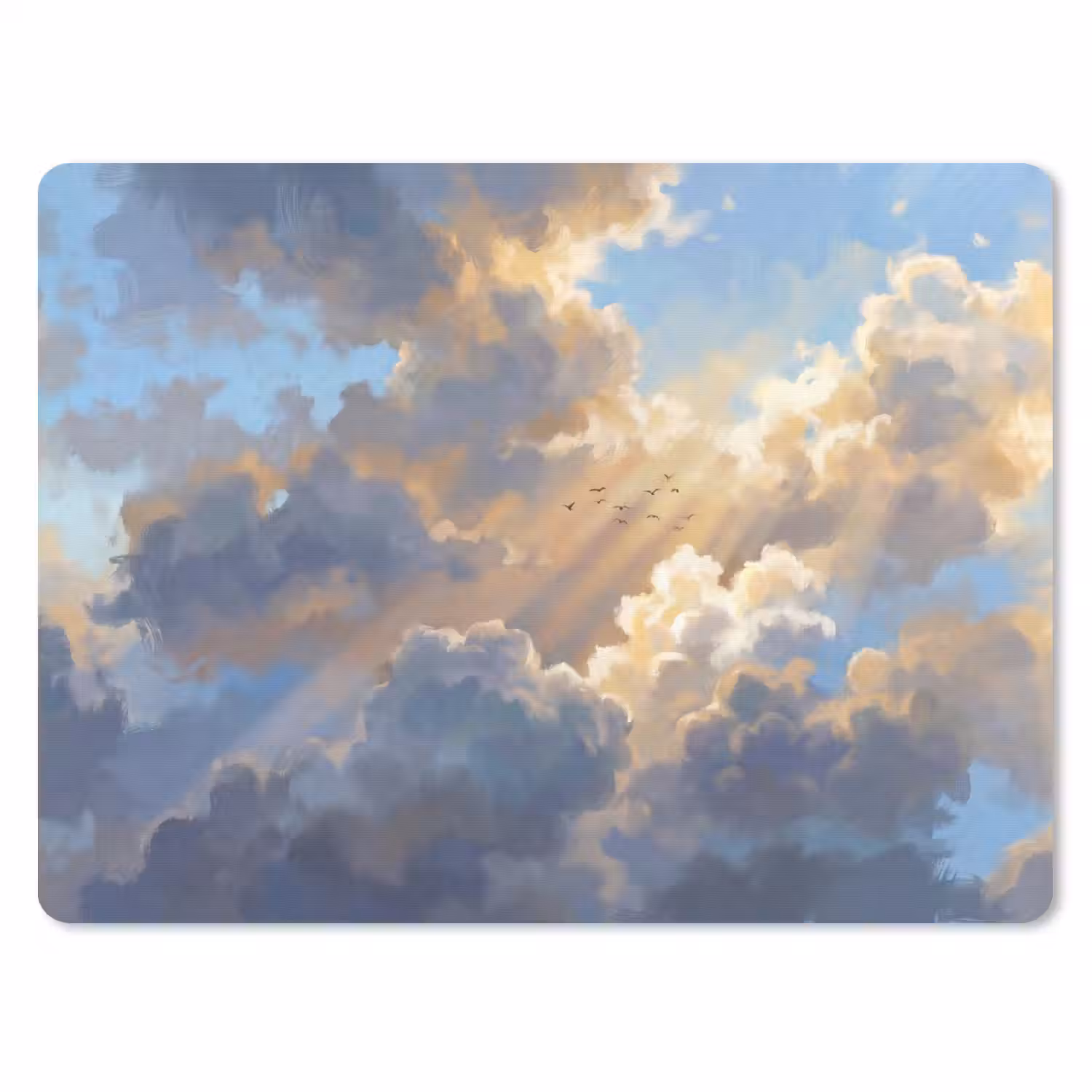Wolken - Zonnestralen - Natuur - Abstract - Blauw muismat rubber klein -3d