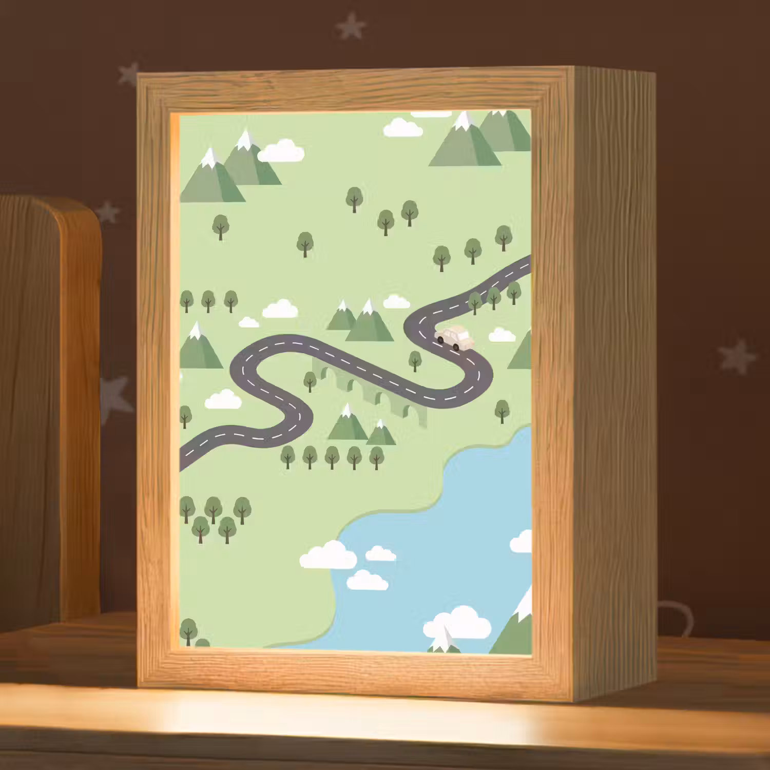 Auto - Bergweg - Natuur - Illustratie Light Box met kabel (Kinderlampje) klein -zzz_3d_website