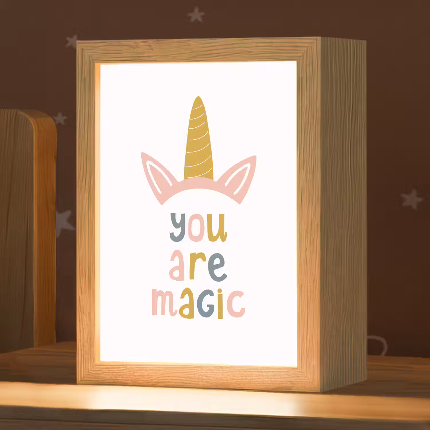 Eenhoorn - Quote - Roze - 'You are magic' Light Box met kabel klein -zzz_3d_website