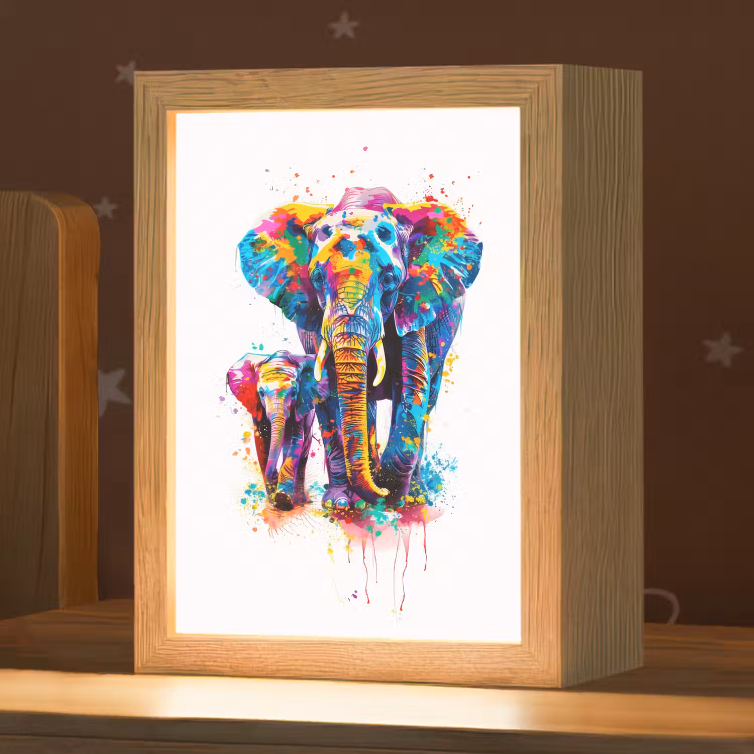 Olifanten - Dieren - Verf - Kleurrijk Light Box met kabel klein -zzz_3d_website