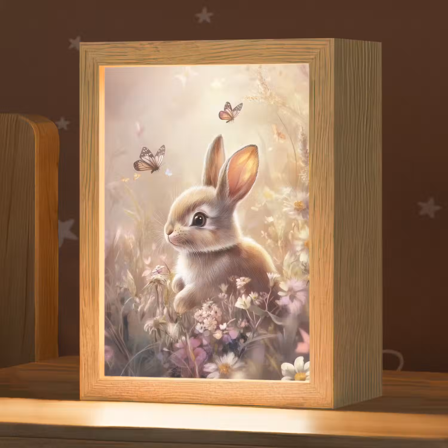 Konijntje - Bruin - Bloemen - Vlinders Light Box met kabel klein -zzz_3d_website