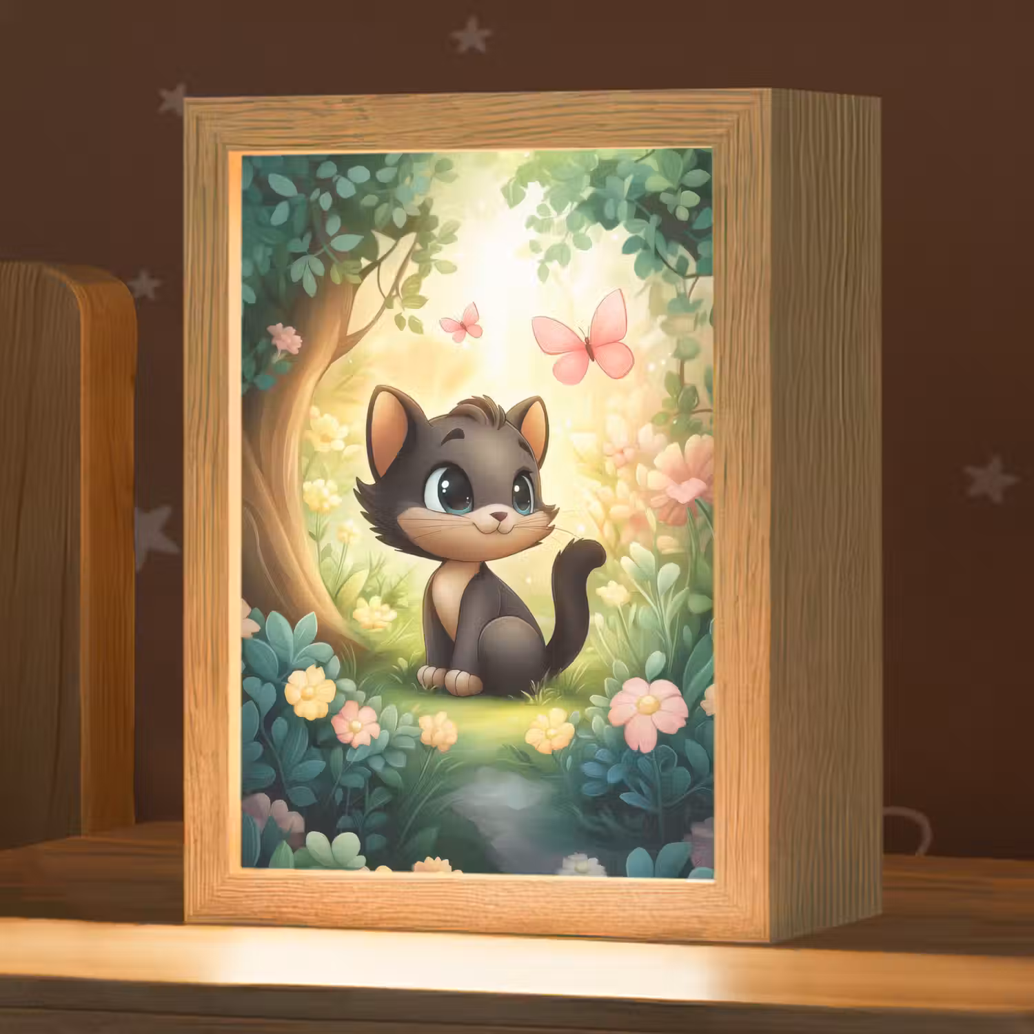 Kat - Zwart - Bos - Vlinders Light Box met kabel klein -zzz_3d_website