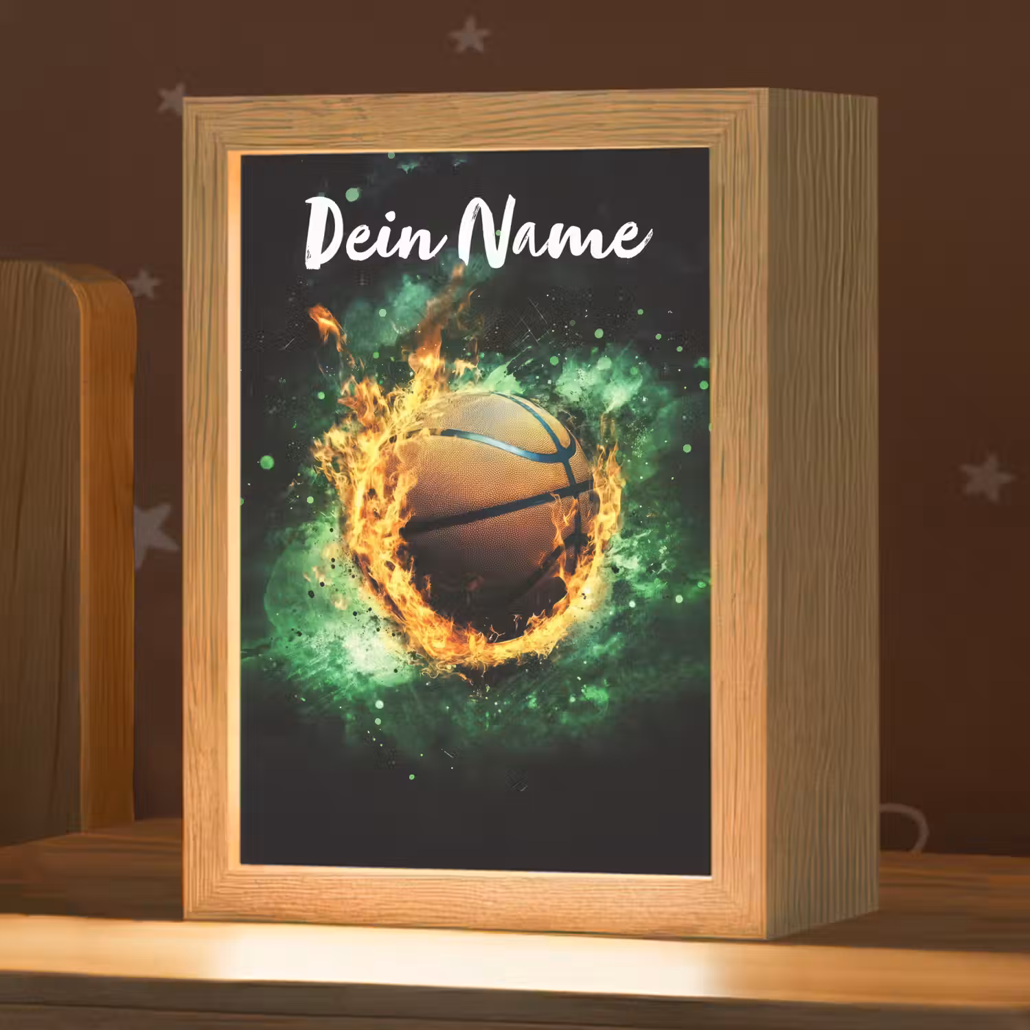 Basketbal - Vuur - Vlammen - Groen Light Box met kabel (Kinderlampje) klein -zzz_3d_website