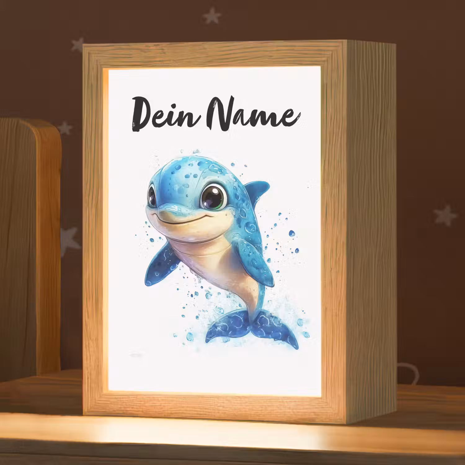 Dolfijn - Blauw - Water - Druppels Light Box met kabel (Kinderlampje) klein -zzz_3d_website