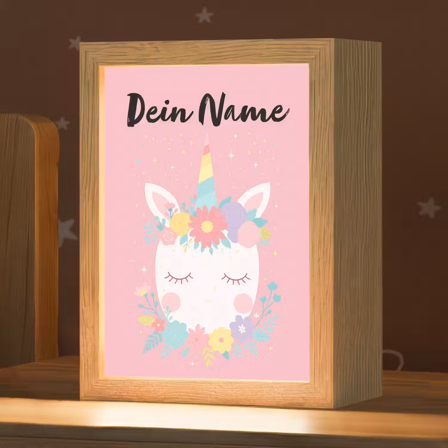 Eenhoorn - Bloemen - Roze Light Box met kabel (Kinderlampje) klein -zzz_3d_website