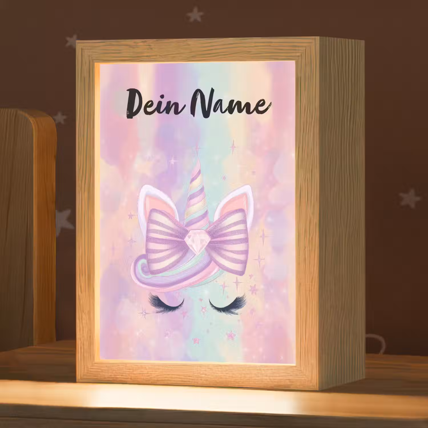 Eenhoorn - Pastel - Glitters - Regenboog Light Box met kabel (Kinderlampje) klein -zzz_3d_website
