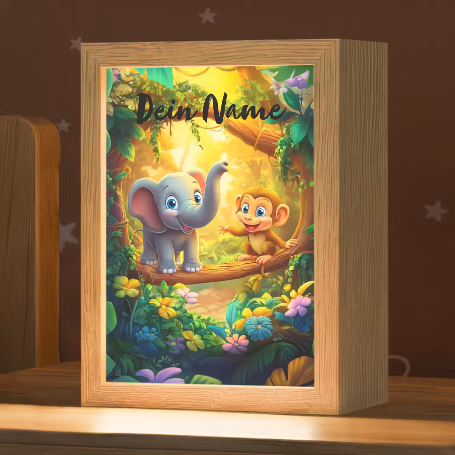 Olifant - Appje - Jungle - Kleurrijk Light Box met kabel (Kinderlampje) klein -zzz_3d_website