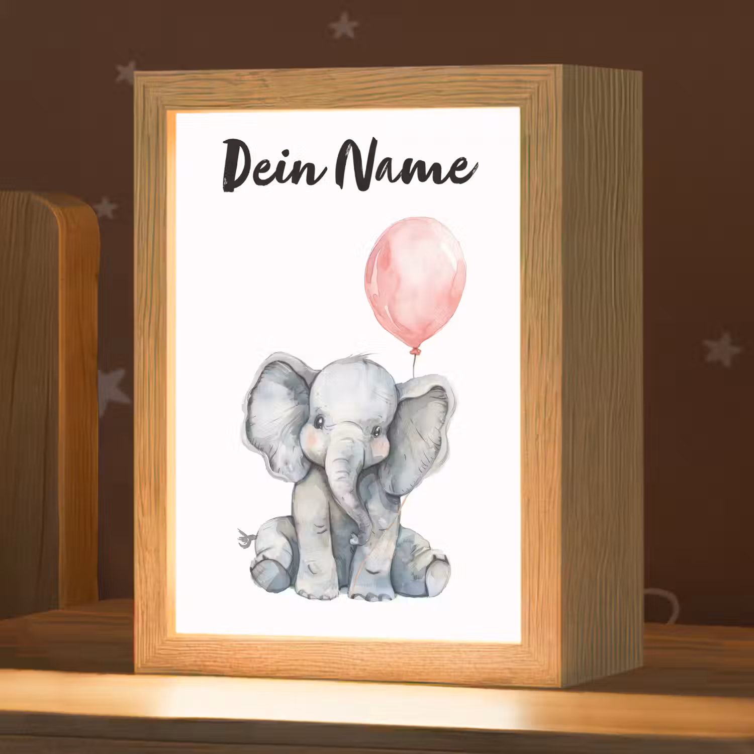 Olifant - Baby dier - Roze ballon Light Box met kabel (Kinderlampje) klein -zzz_3d_website
