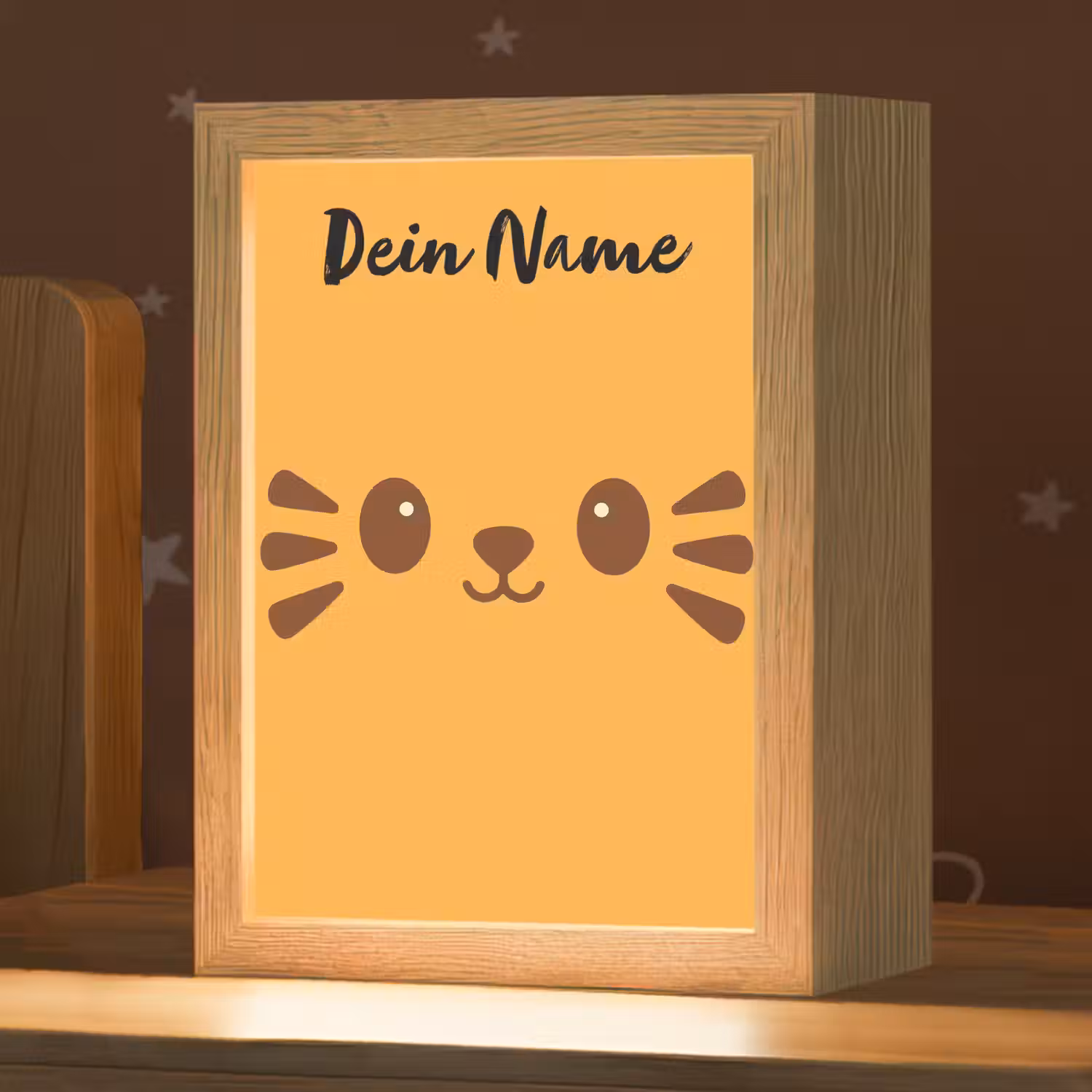Kat - Minimalistisch - Oranje - Vrolijk Light Box met kabel (Kinderlampje) klein -zzz_3d_website