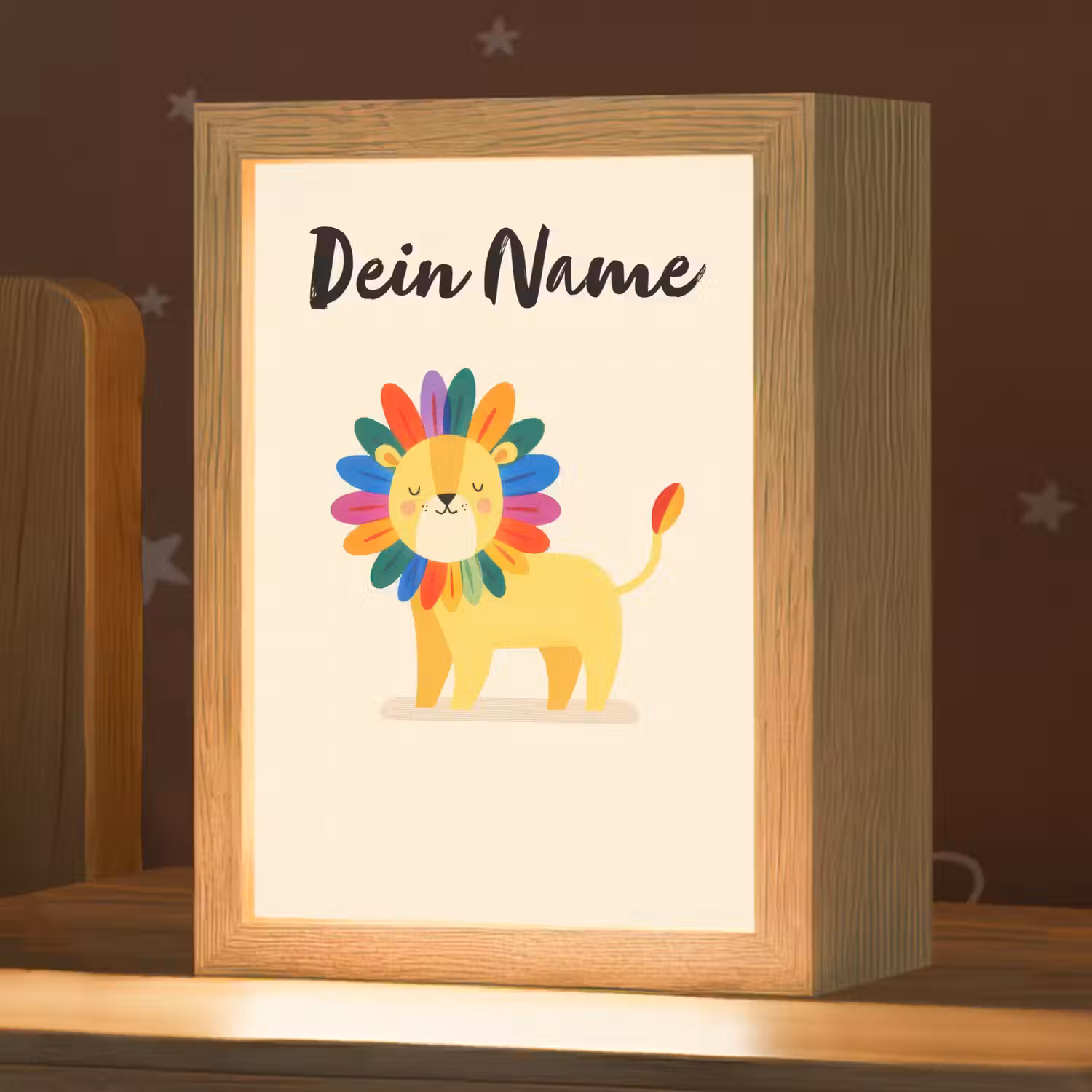 Leeuw - Kleurrijke manen - Beige Light Box met kabel (Kinderlampje) klein -zzz_3d_website