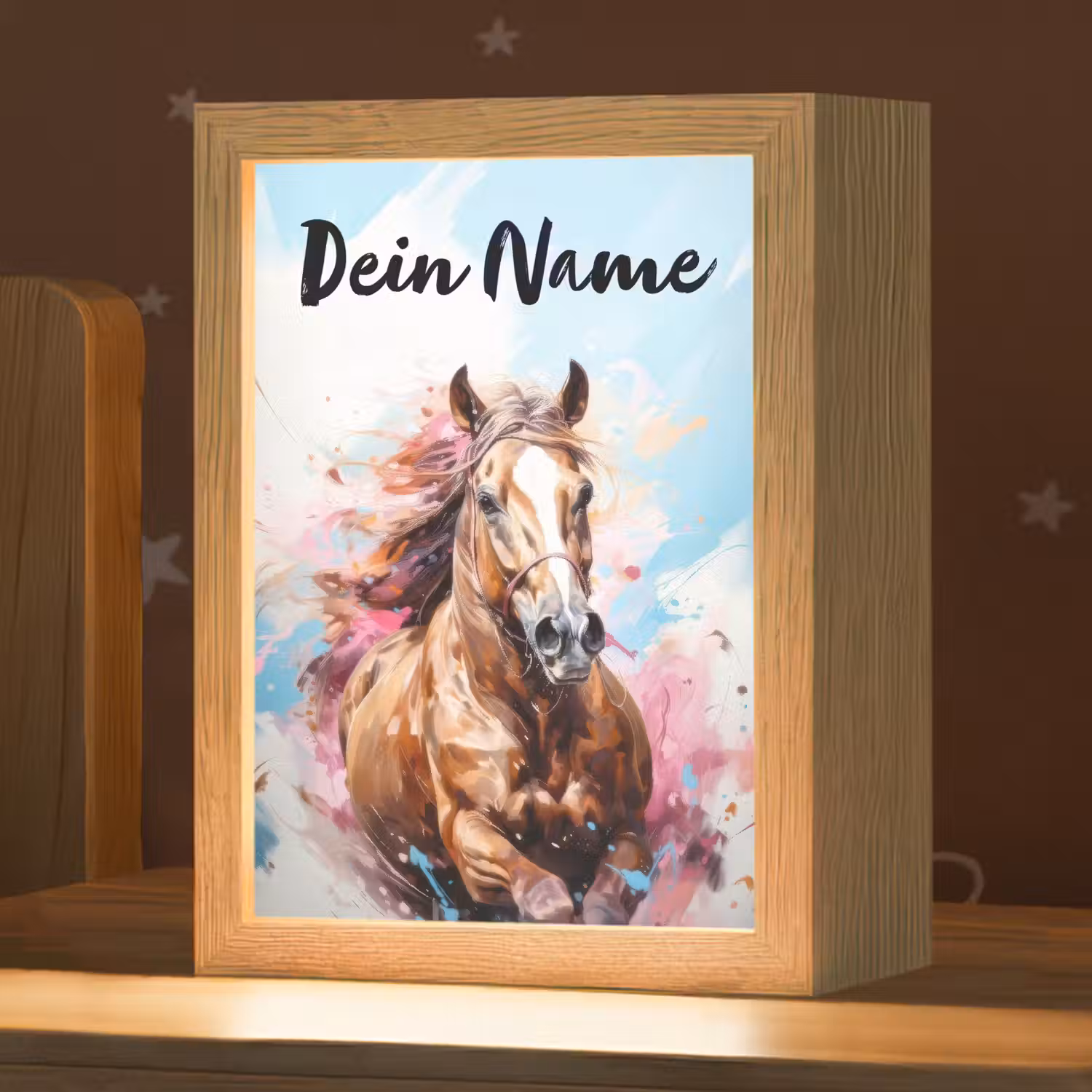 Paard - Meisjes - Blauw - Roze Light Box met kabel (Kinderlampje) klein -zzz_3d_website