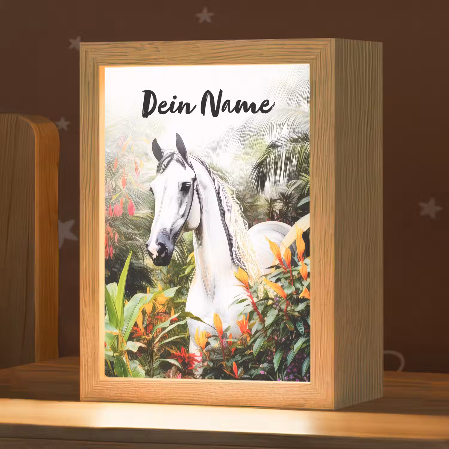 Paard - Wit - Bos - Bloemen - Planten Light Box met kabel (Kinderlampje) klein -zzz_3d_website