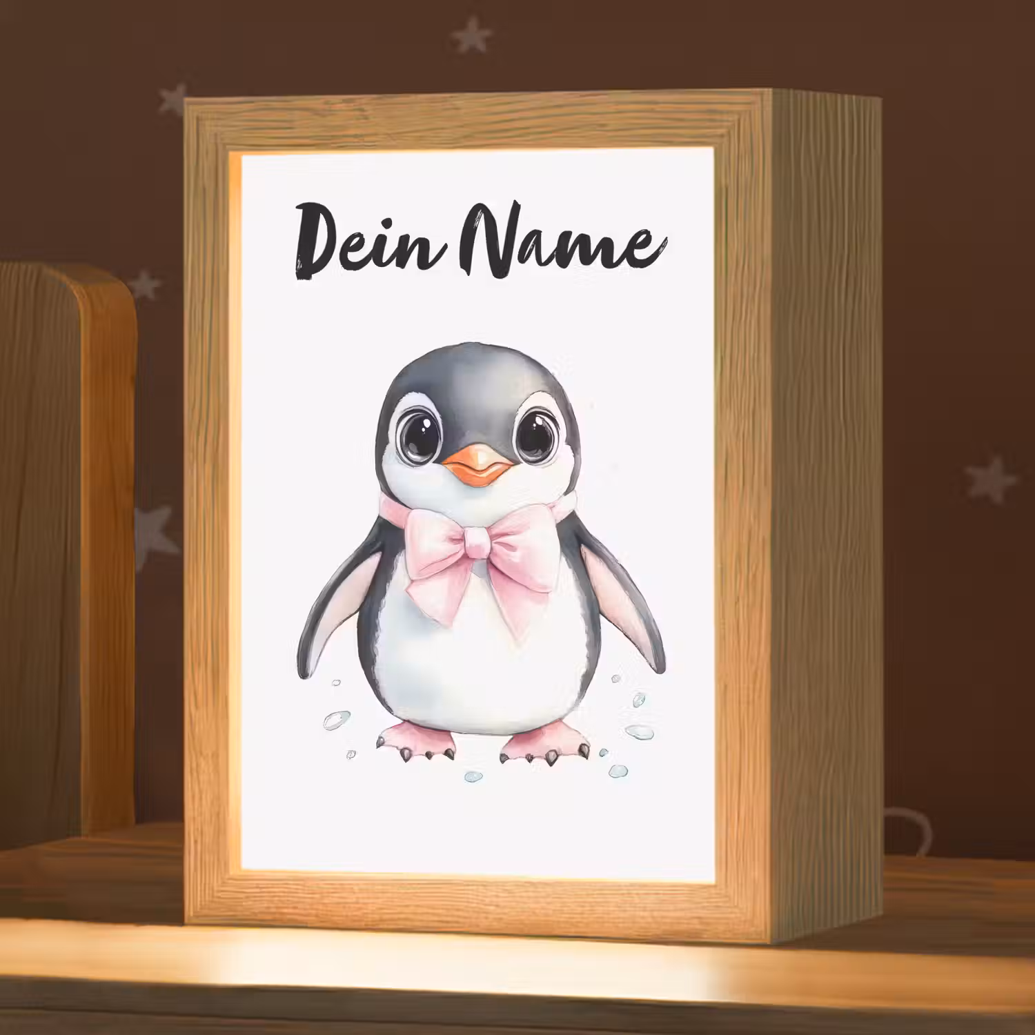 Pinguïn - Strikje - Roze - Dier Light Box met kabel (Kinderlampje) klein -zzz_3d_website