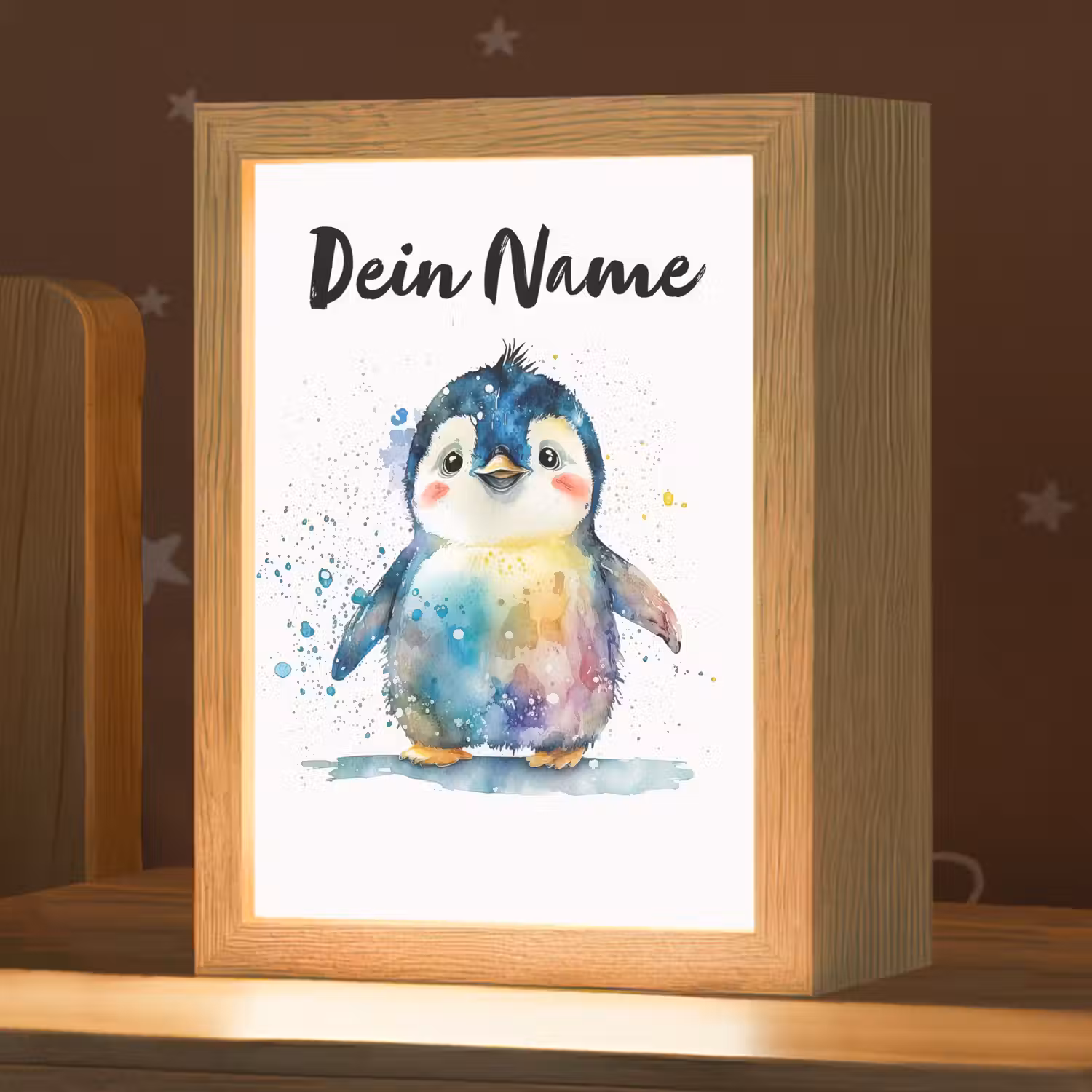 Pinguïn - Regenboog - Waterverf - Dieren - Kinderen Light Box met kabel (Kinderlampje) klein -zzz_3d_website