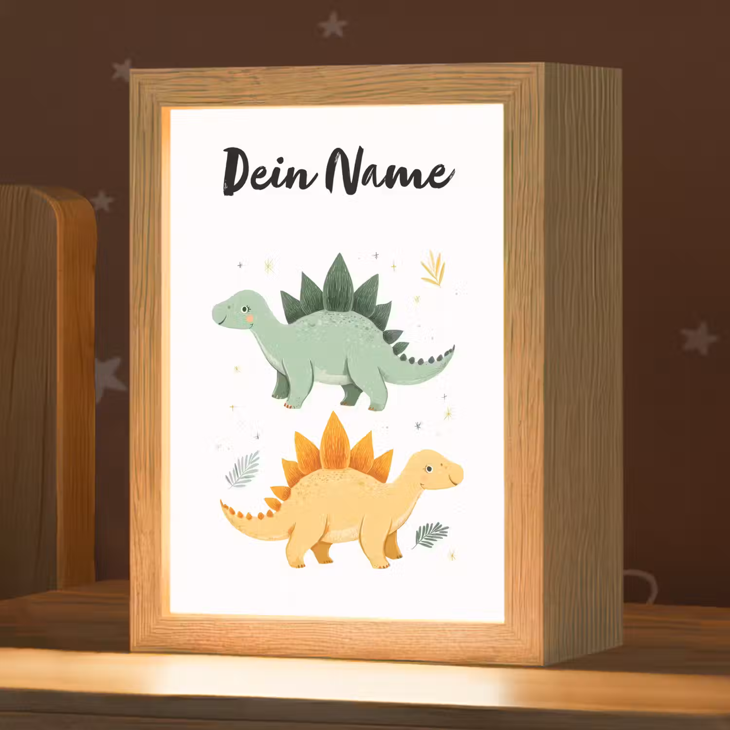 Stegosaurus - Sterren - Bladeren - Minimalistisch Light Box met kabel (Kinderlampje) klein -zzz_3d_website