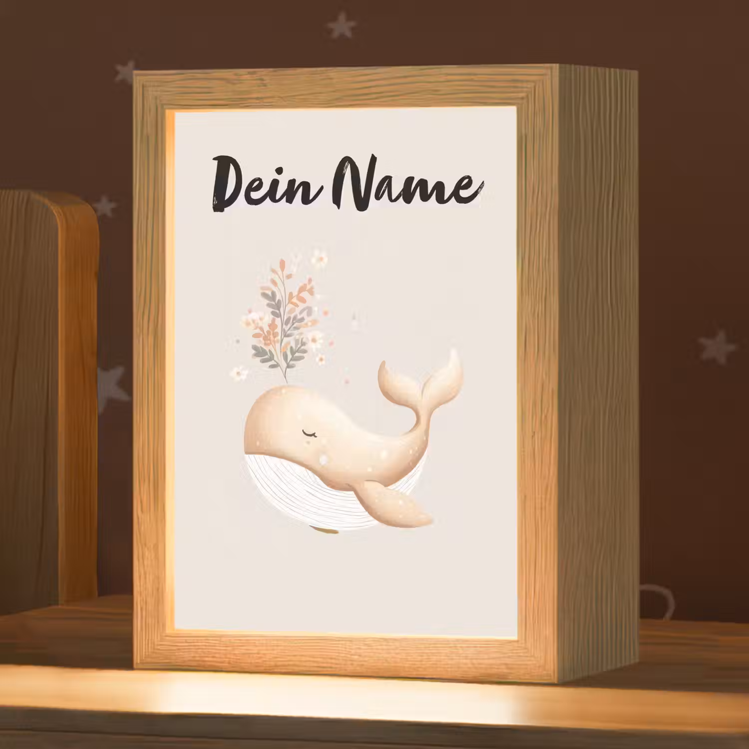 Walvis - Illustratie - Minimalistisch - Bloemen Light Box met kabel (Kinderlampje) klein -zzz_3d_website
