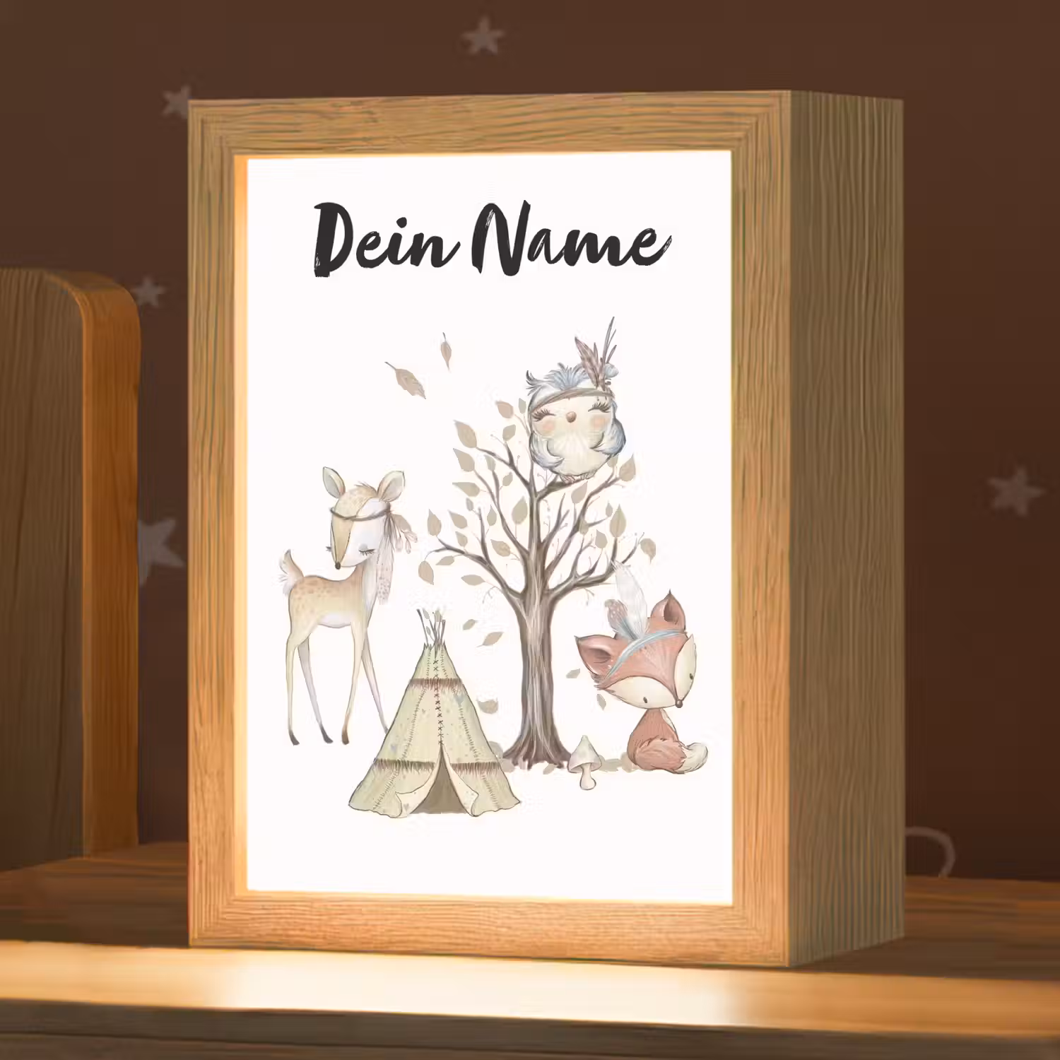 Wilde dieren - Bos - Illustratie Light Box met kabel (Kinderlampje) klein -zzz_3d_website