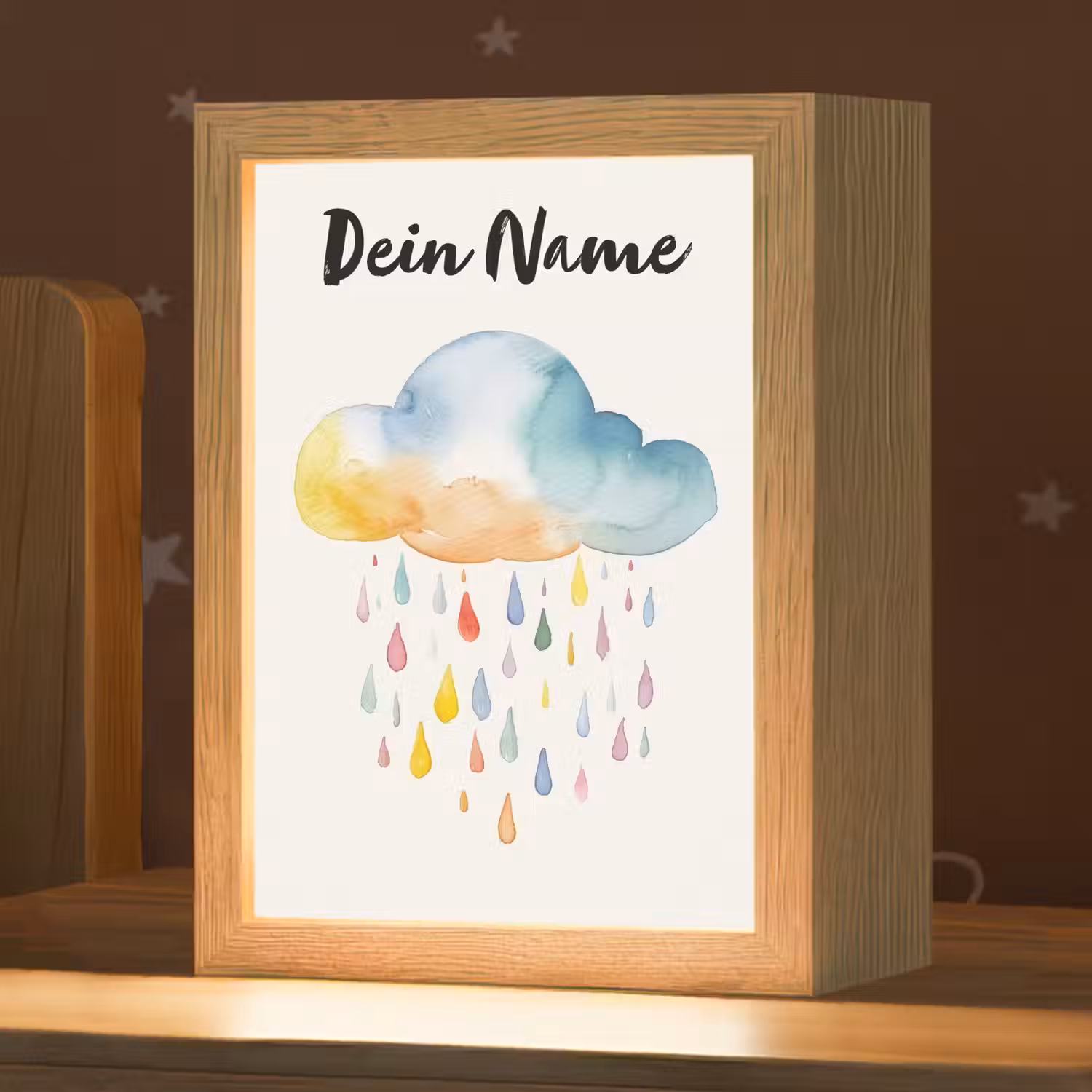 Wolk - Regen - Watercolor - Kleurrijk Light Box met kabel (Kinderlampje) klein -zzz_3d_website