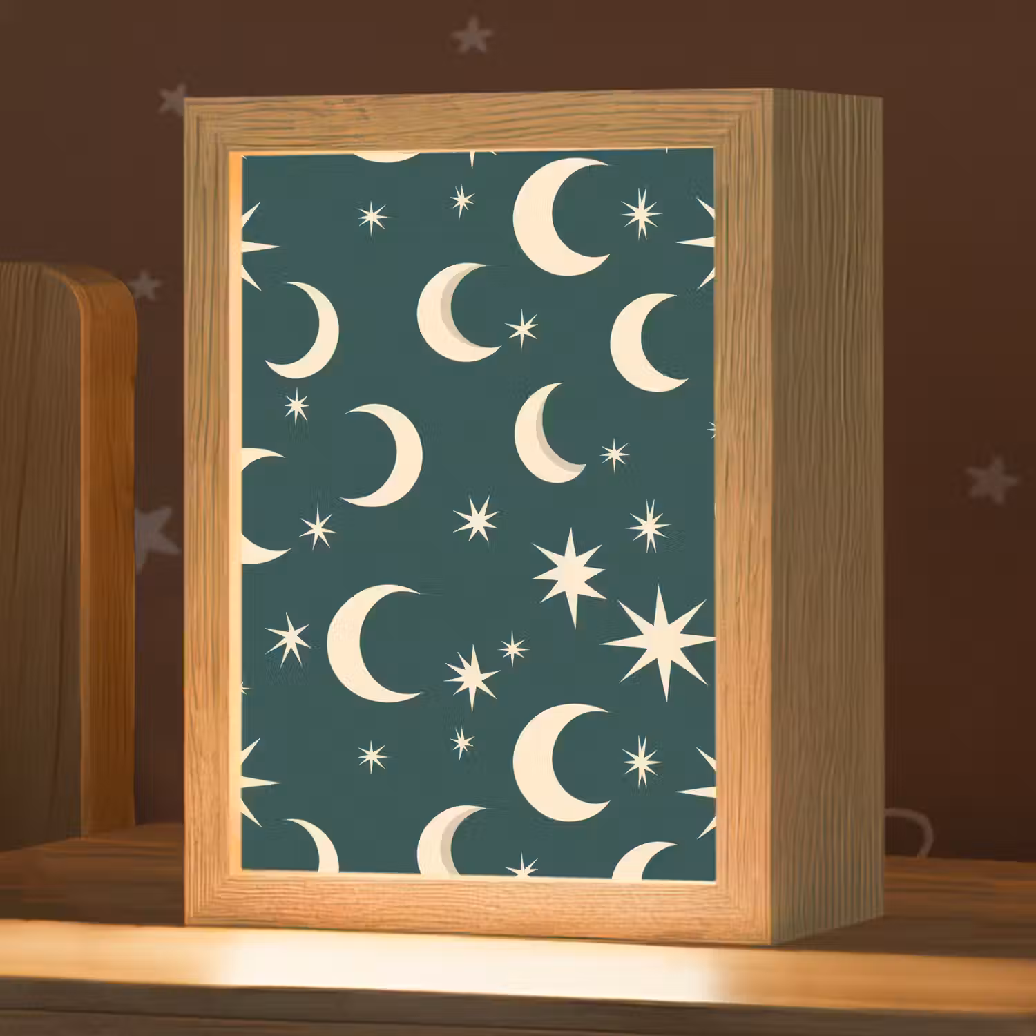Manen - Sterren - Groen Light Box met kabel (Kinderlampje) klein 904 -zzz_3d_website