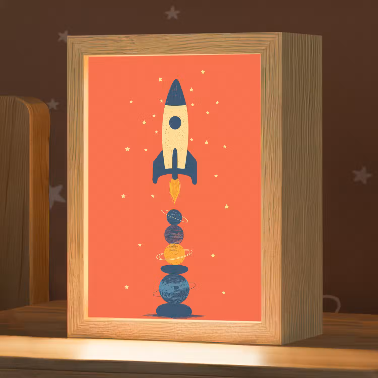 Raket - Planeten - Rood Light Box met kabel klein -zzz_3d_website
