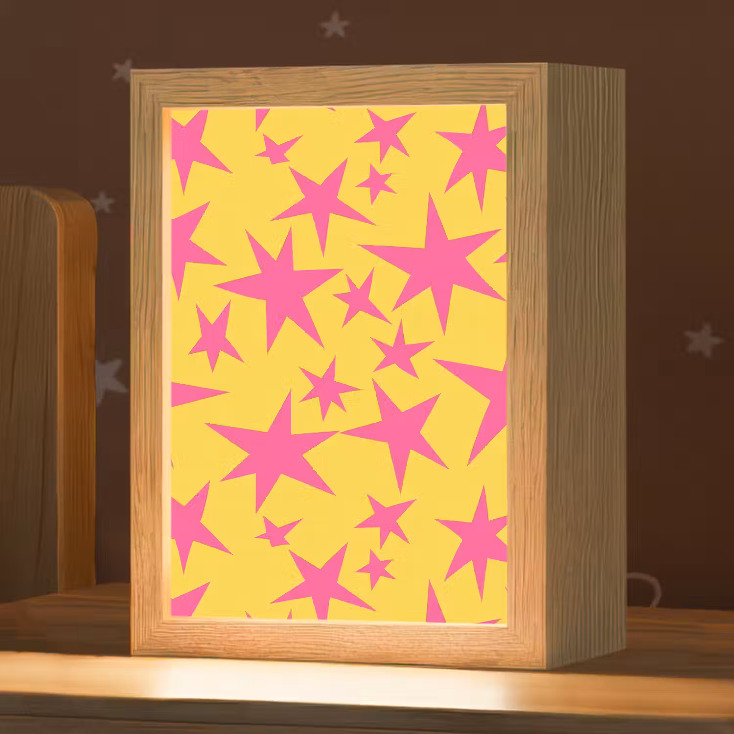 Sterren - Patroon - Roze - Geel Light Box met kabel (Kinderlampje) klein 904 -zzz_3d_website