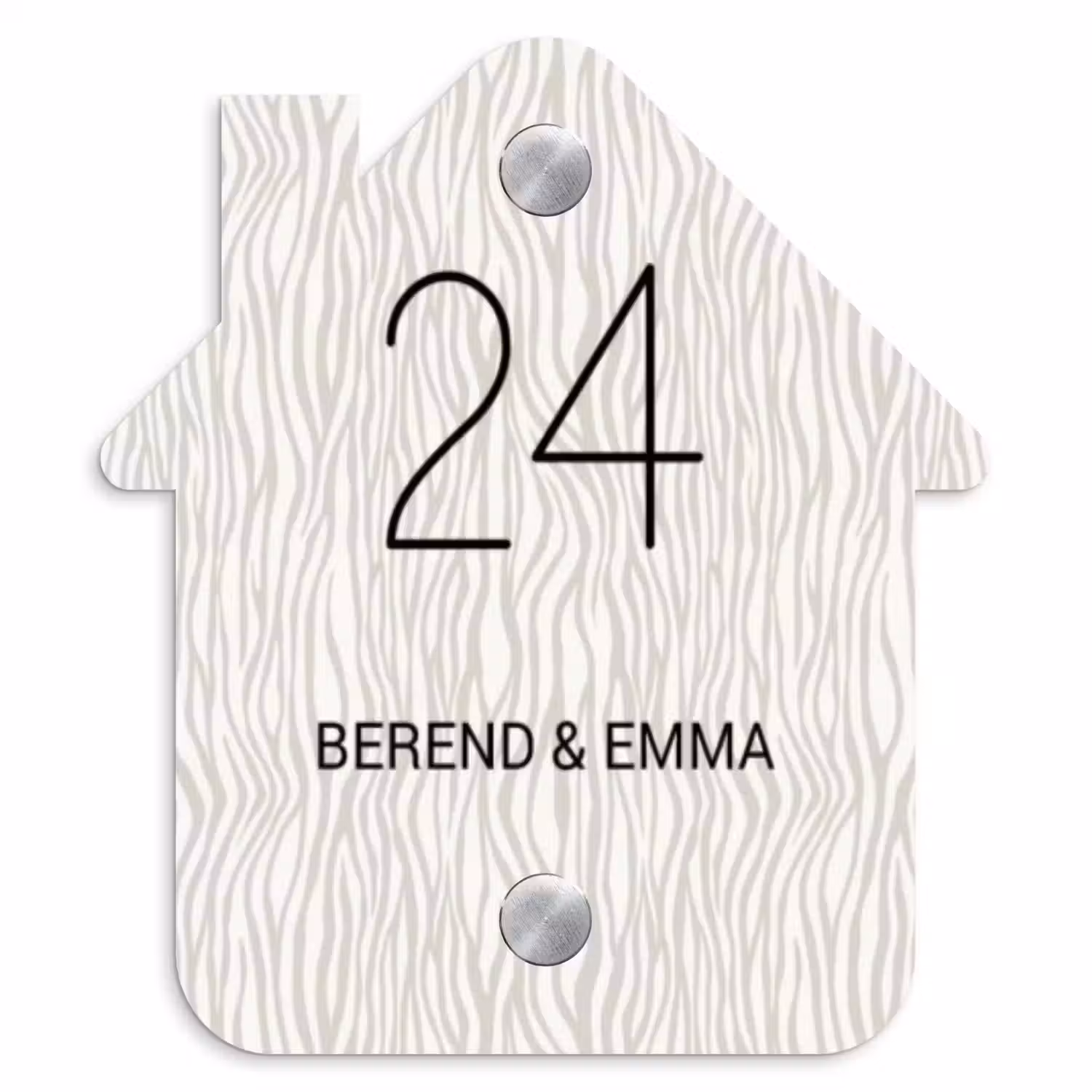 Beige golvende strepen - Klassiek Naambord Huisje klein -3d