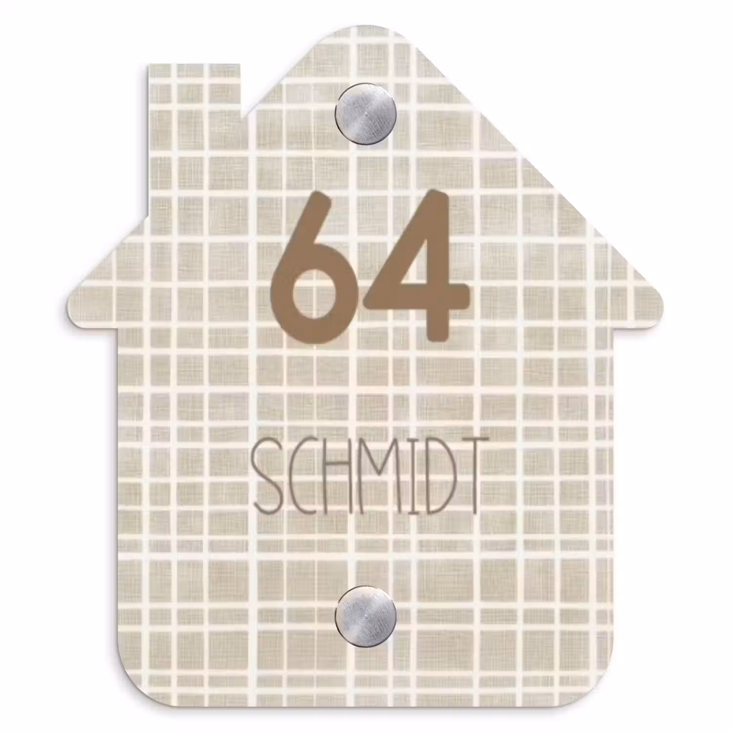 Beige raster - Modern Naambord Huisje klein -3d