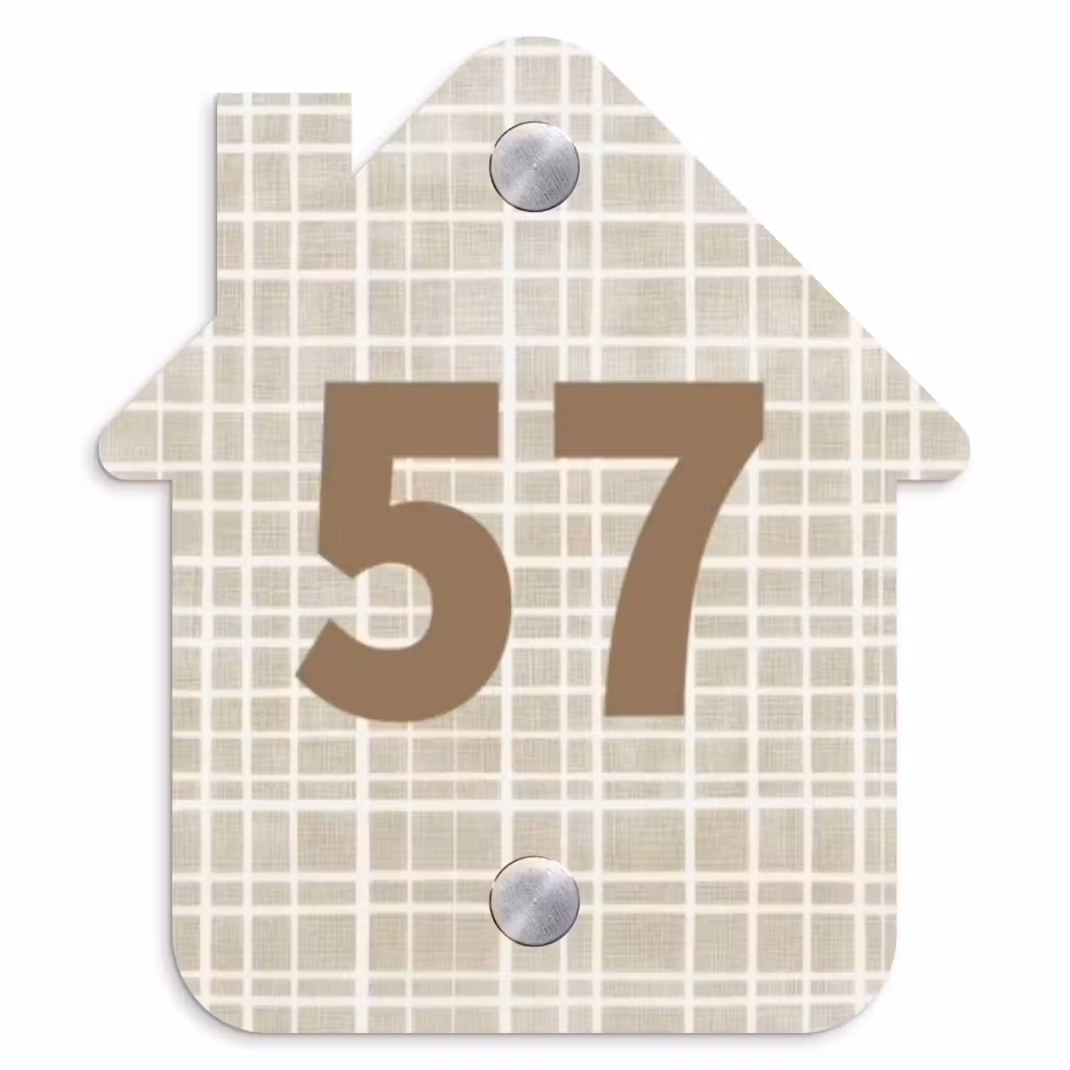 Beige raster - Traditioneel Naambord Huisje klein -3d