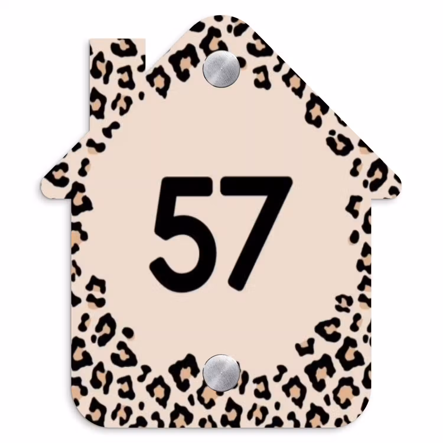 Beige luipaardprint - Traditioneel Naambord Huisje klein -3d