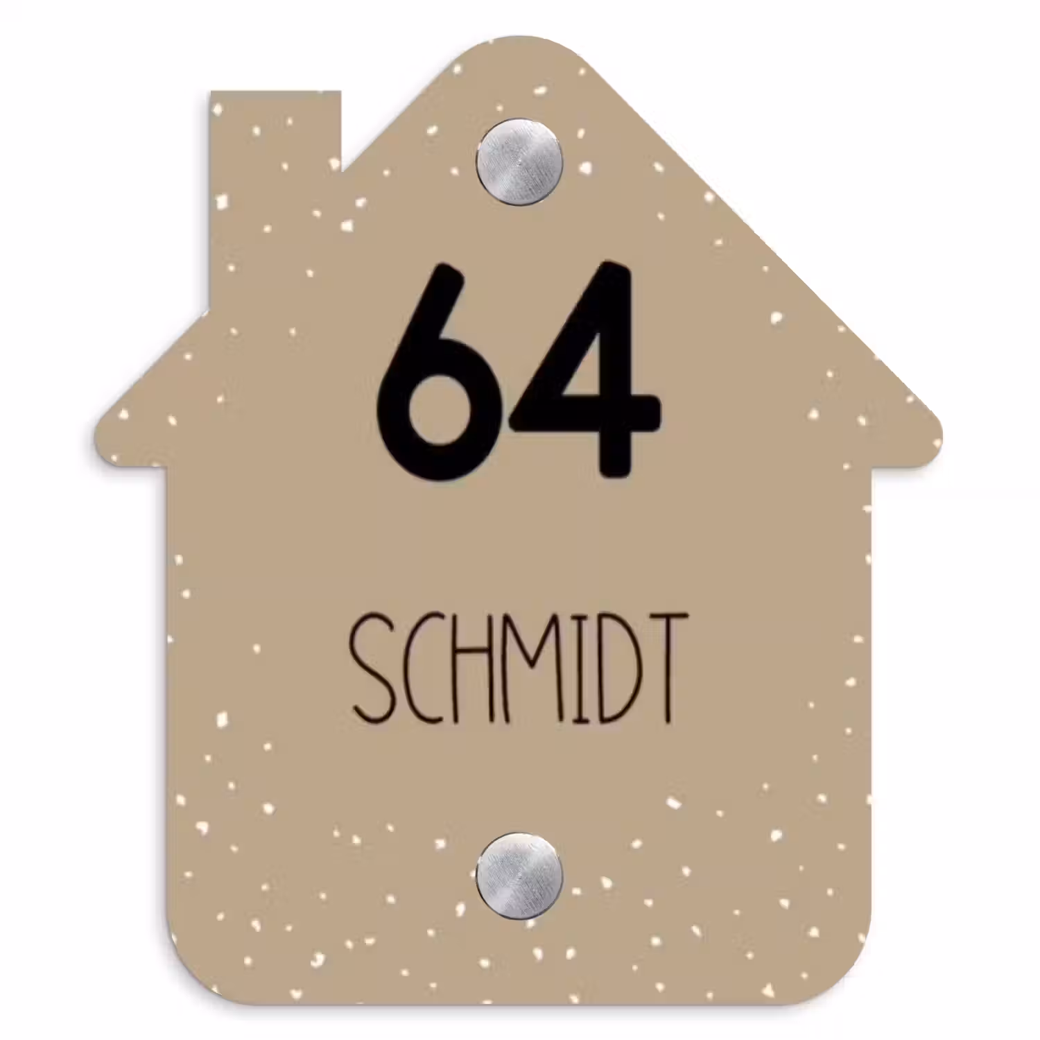 Beige met stippen - Modern Naambord Huisje klein -3d